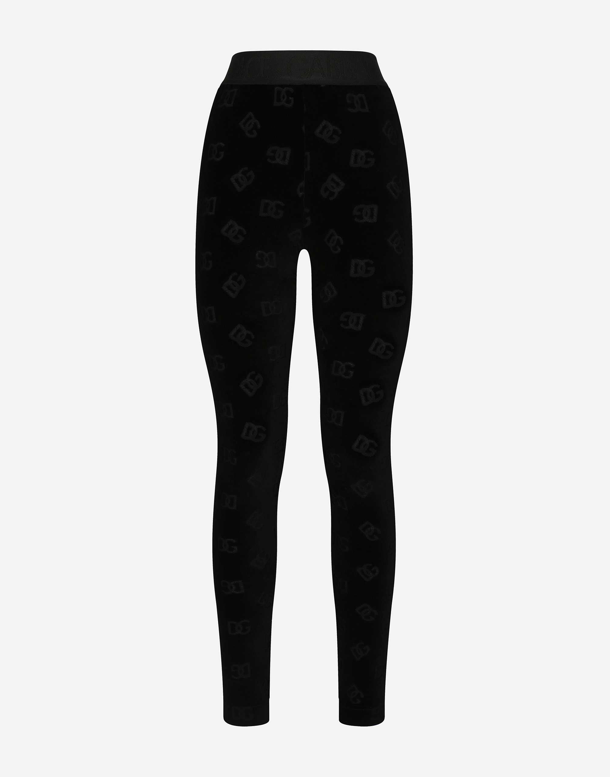 DOLCE & GABBANA FLOCKED JERSEY LEGGINGS WITH ALL-OVER DG LOGO