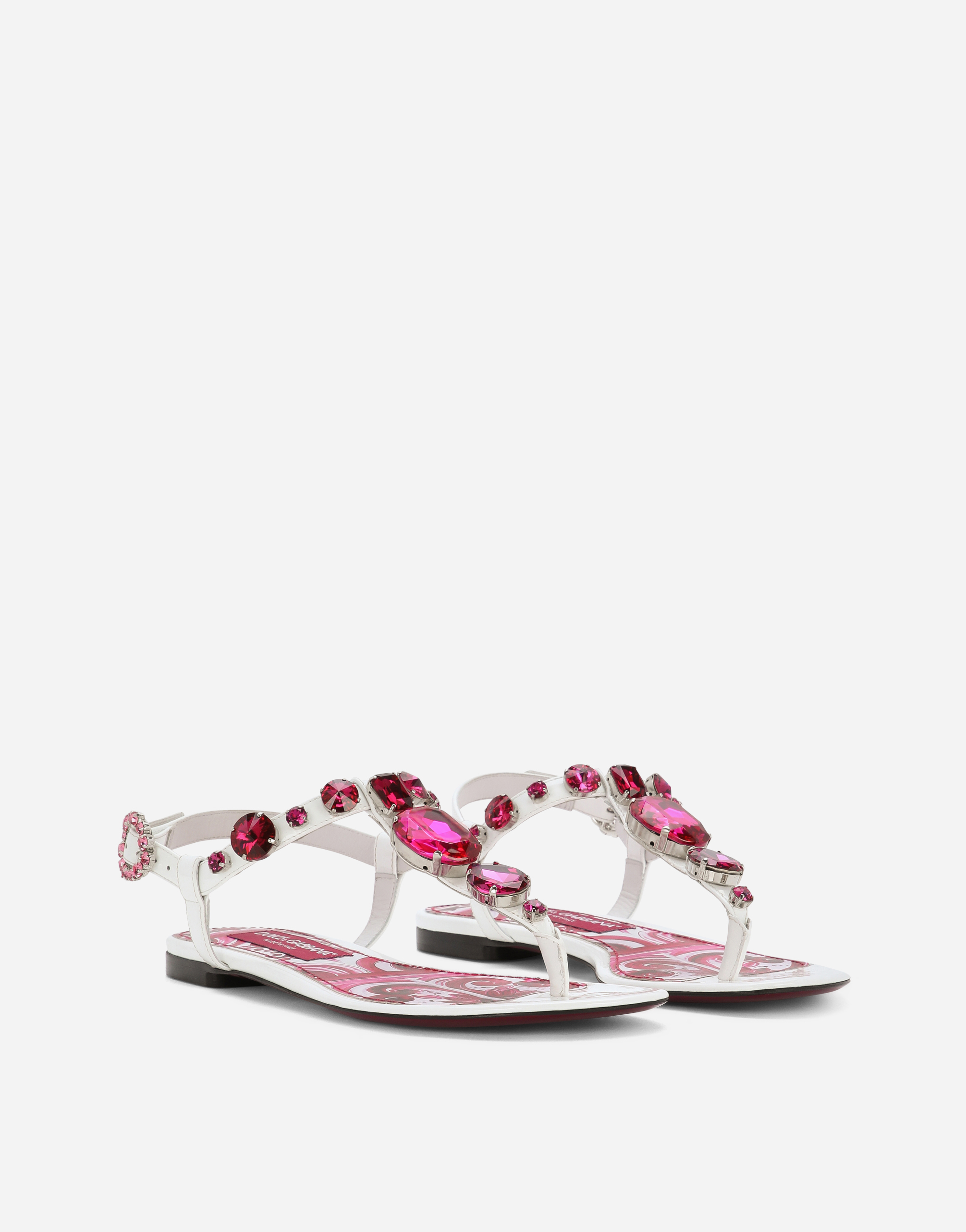 Shop Dolce & Gabbana Patent Leather Thong Sandals In Multicolor