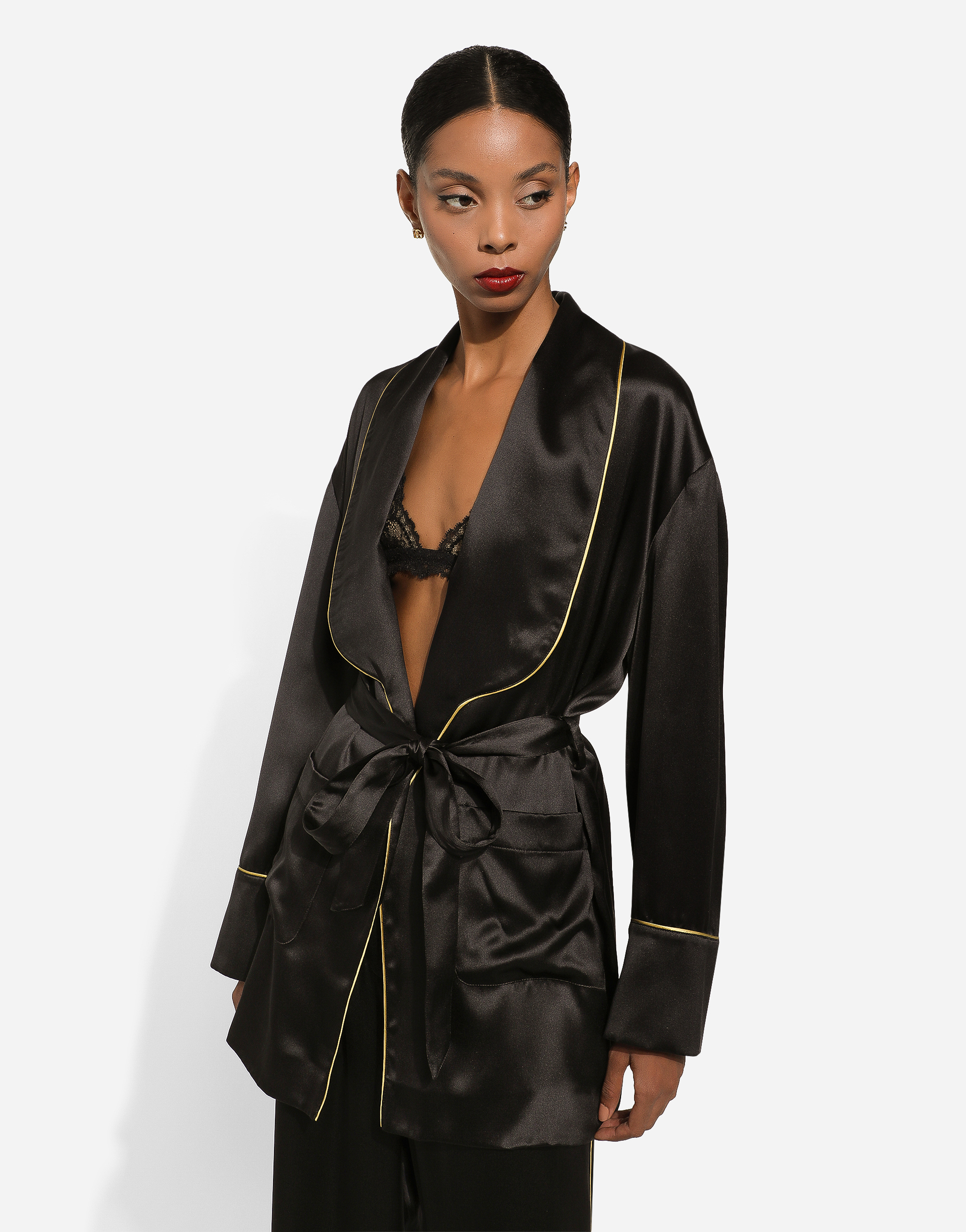 Dolce & Gabbana Dolce&gabbana Silk Belted Robe In Black