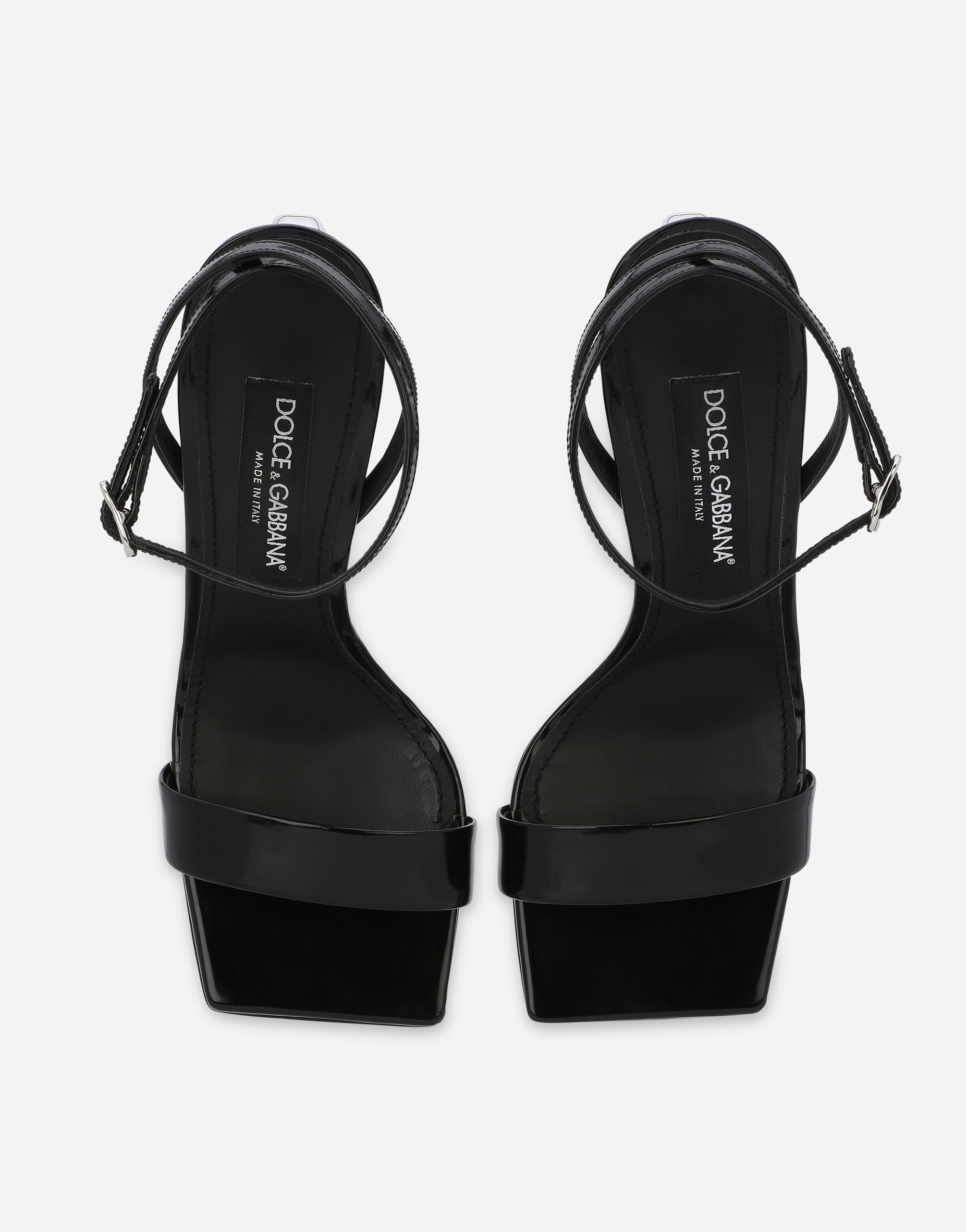 Shop Dolce & Gabbana Patent Leather Sandals With 3.5 Heel In Black