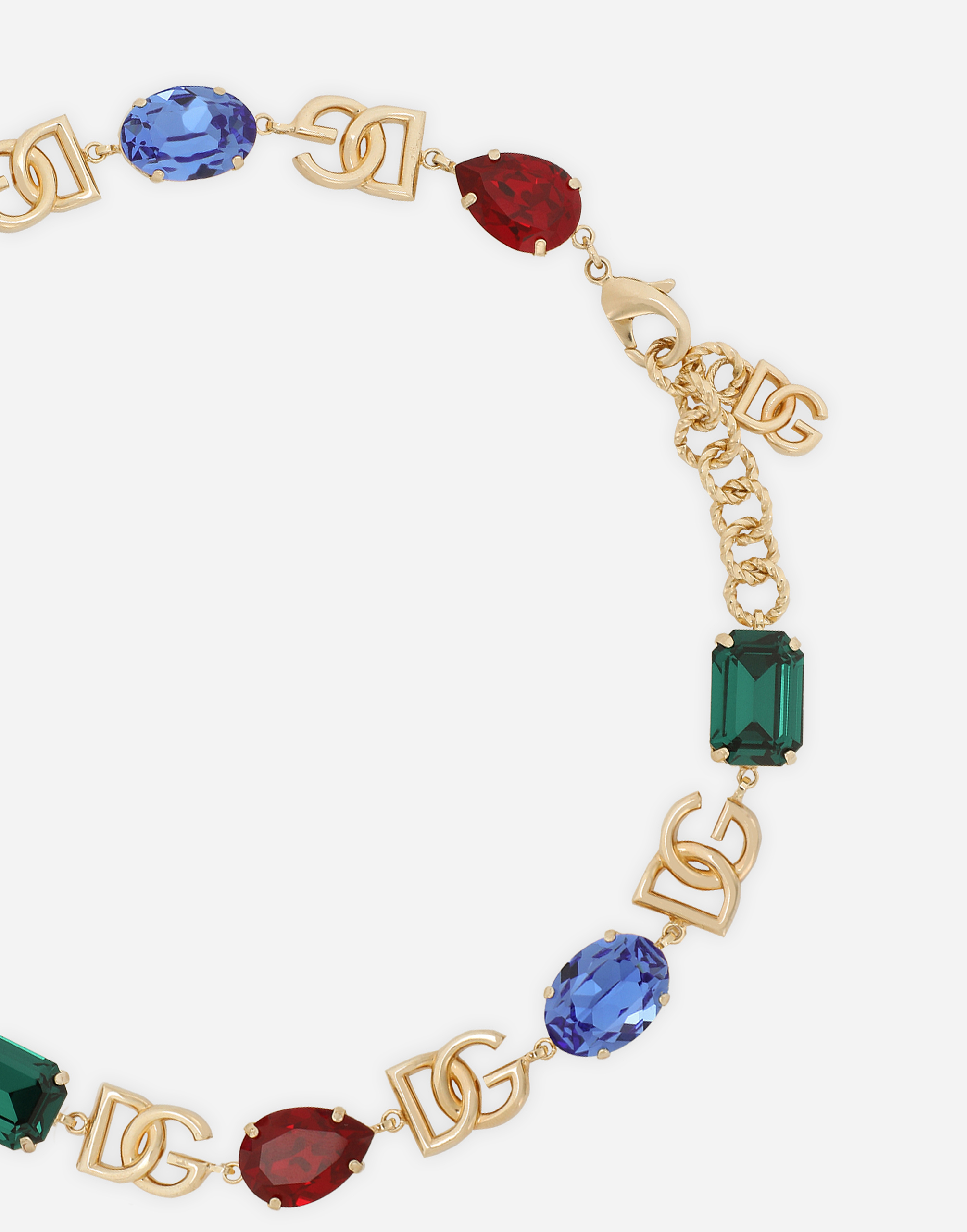 Shop Dolce & Gabbana Necklace With Dg Logo And Multi-colored Crystals In Multicolor
