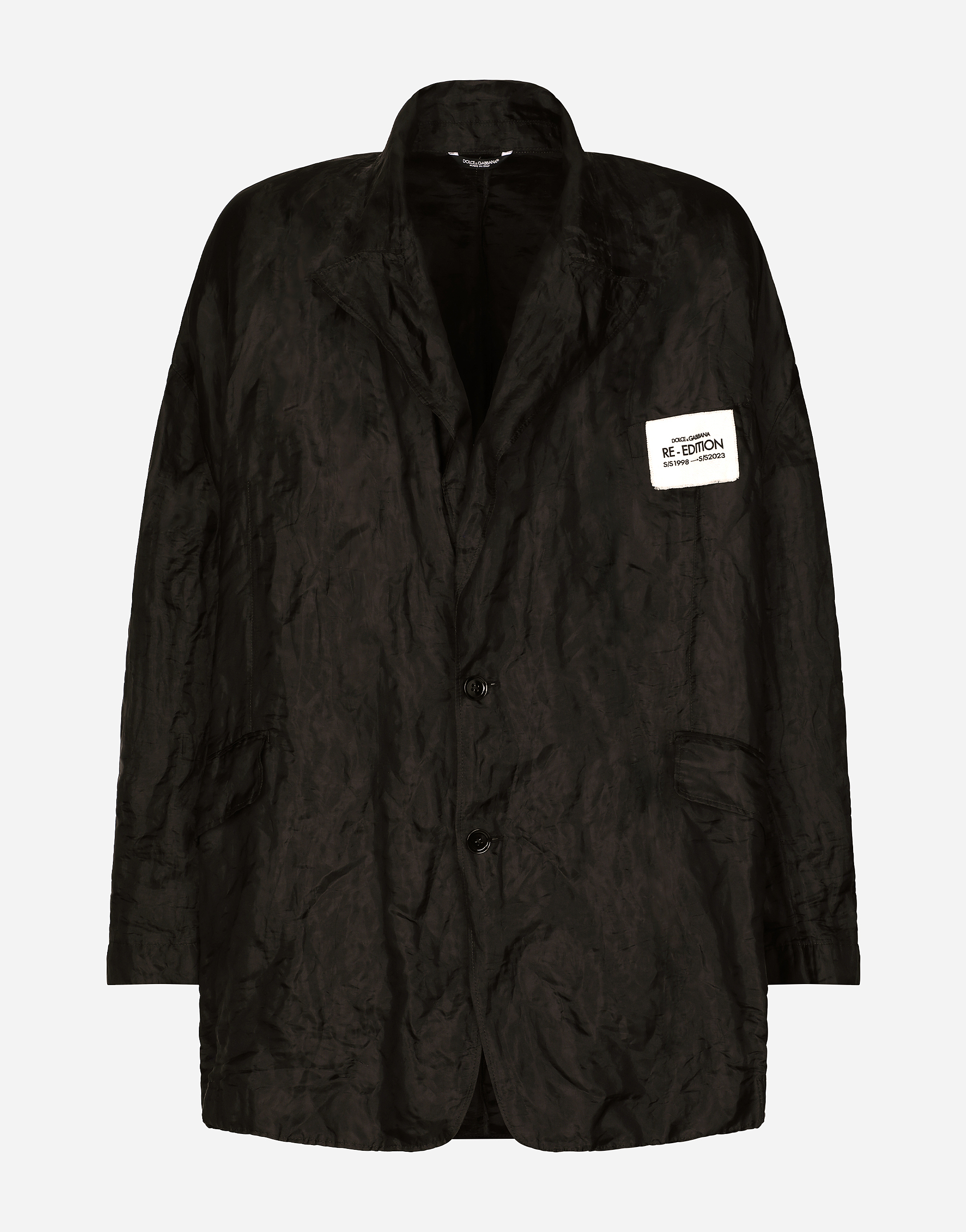 Dolce & Gabbana Oversize Metallic Technical Fabric And Silk Jacket In Black