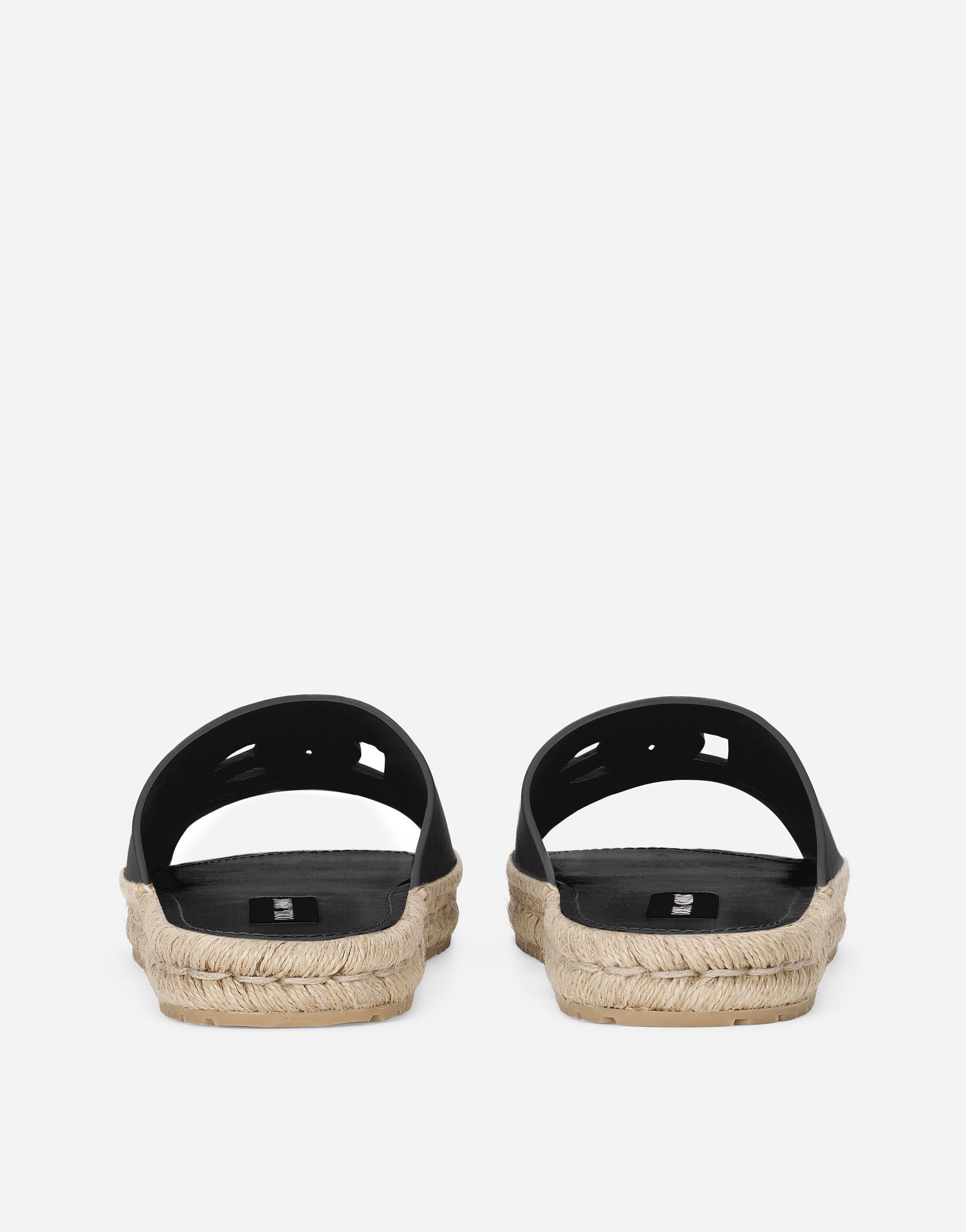 Dolce & Gabbana Calfskin Espadrille Sliders In Black