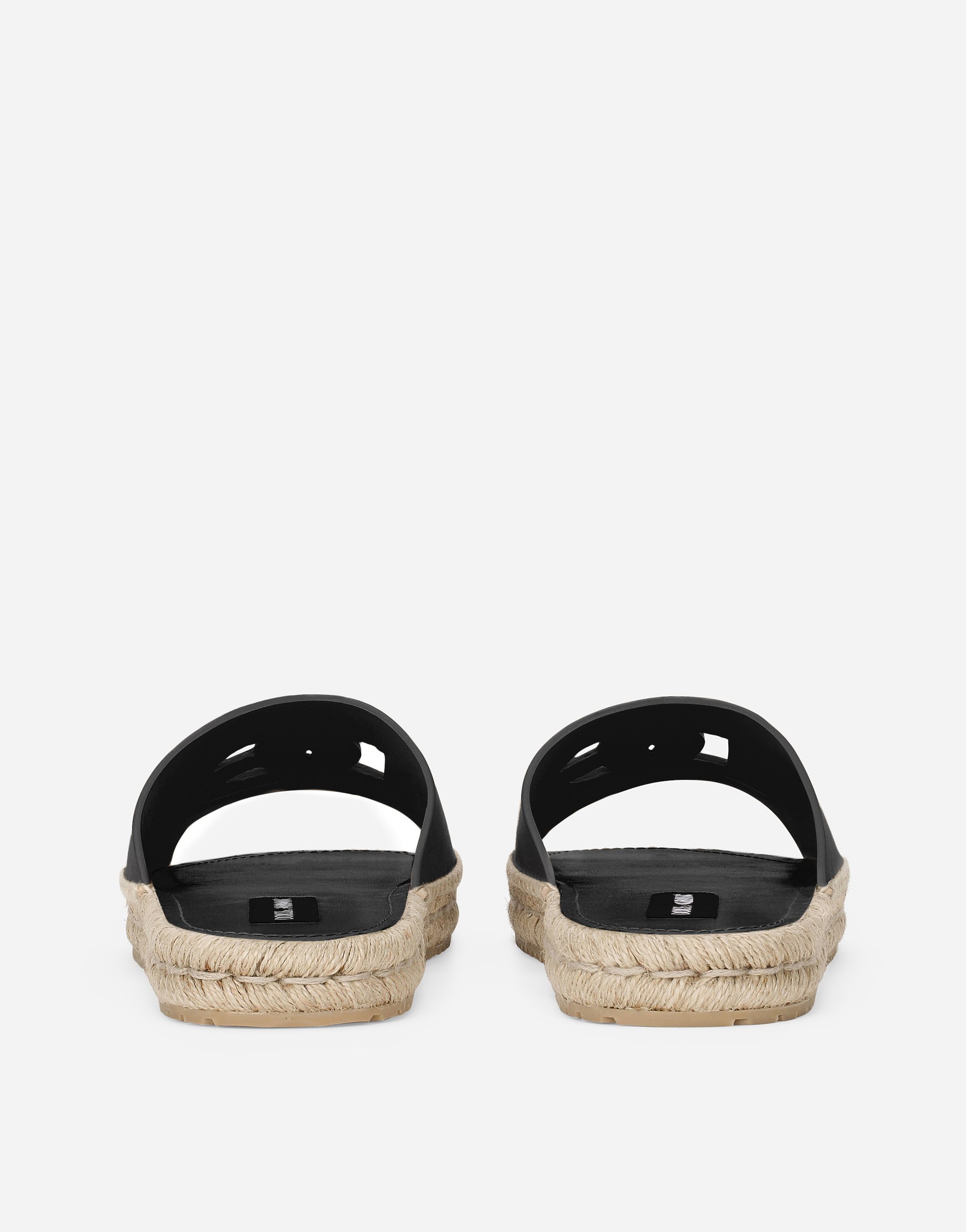 Shop Dolce & Gabbana Calfskin Espadrille Sliders In Black