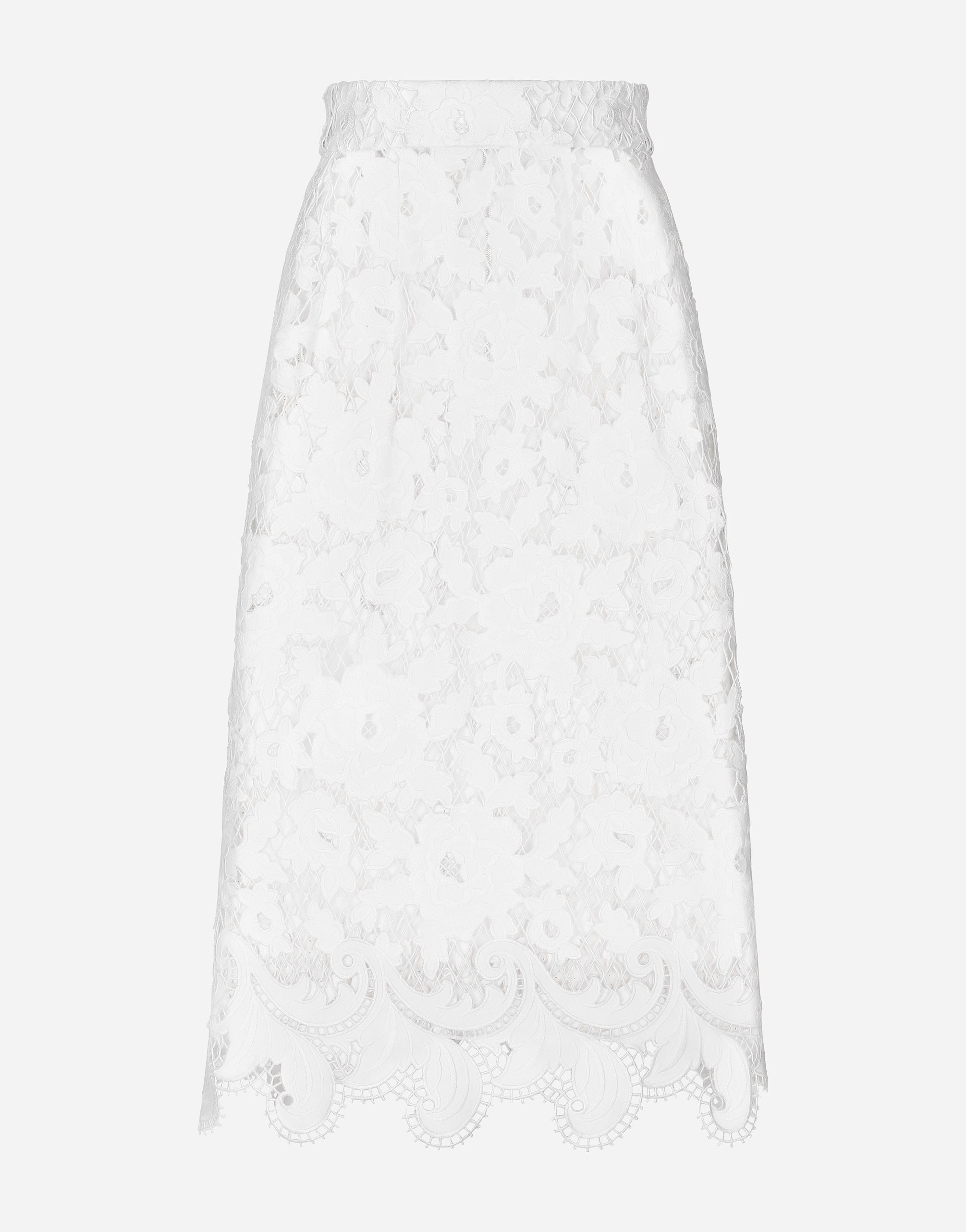 Dolce & Gabbana Cotton Midi Skirt With Floral Openwork Detailing - Woman Skirts White