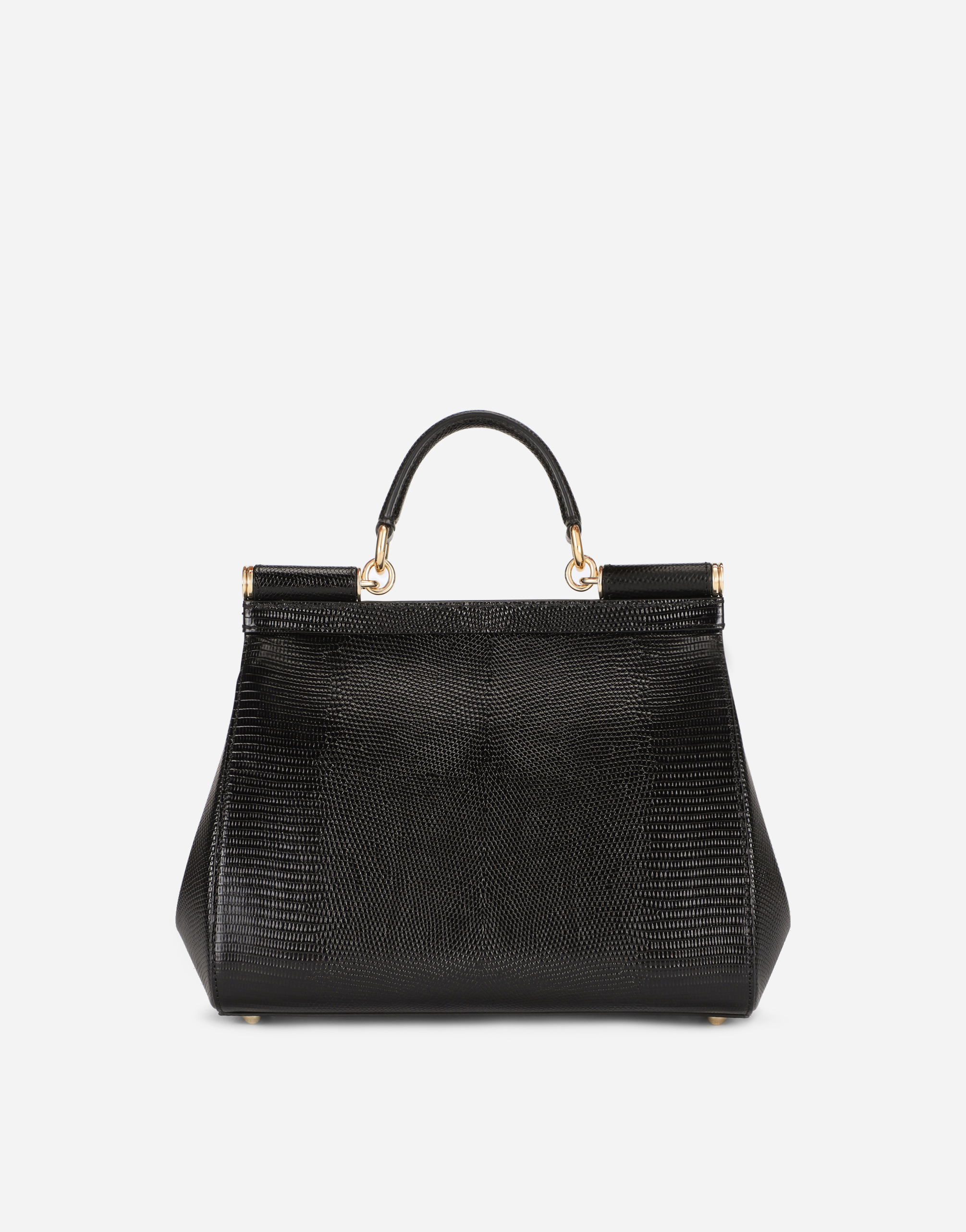 Dolce & Gabbana Medium Sicily Bag In Iguana-print Calfskin In Black