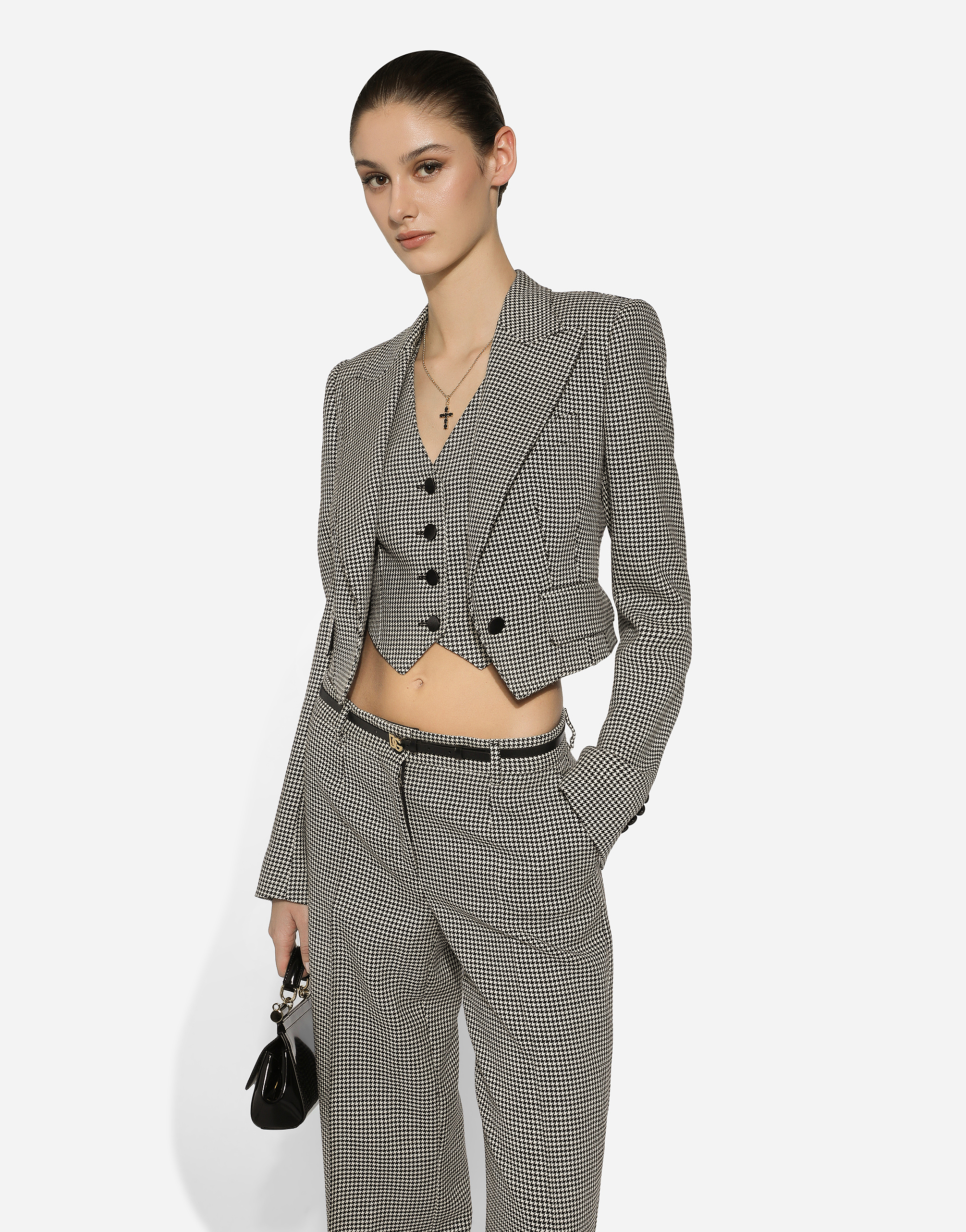 Dolce & Gabbana Check Pattern Cropped Jacket In Multicolor