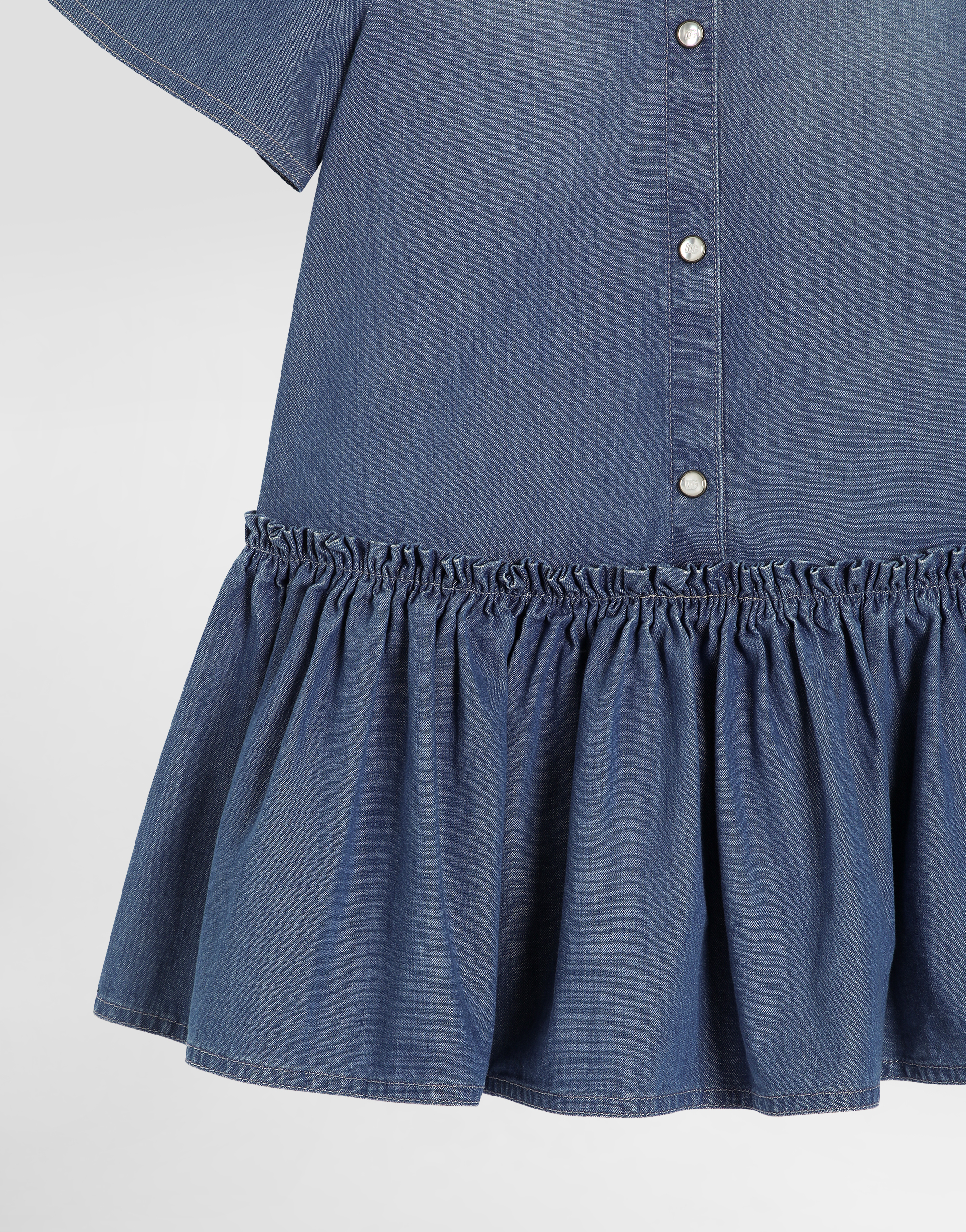 Dolce & Gabbana Washed Chambray Dress With Logo Embroidery In Blue