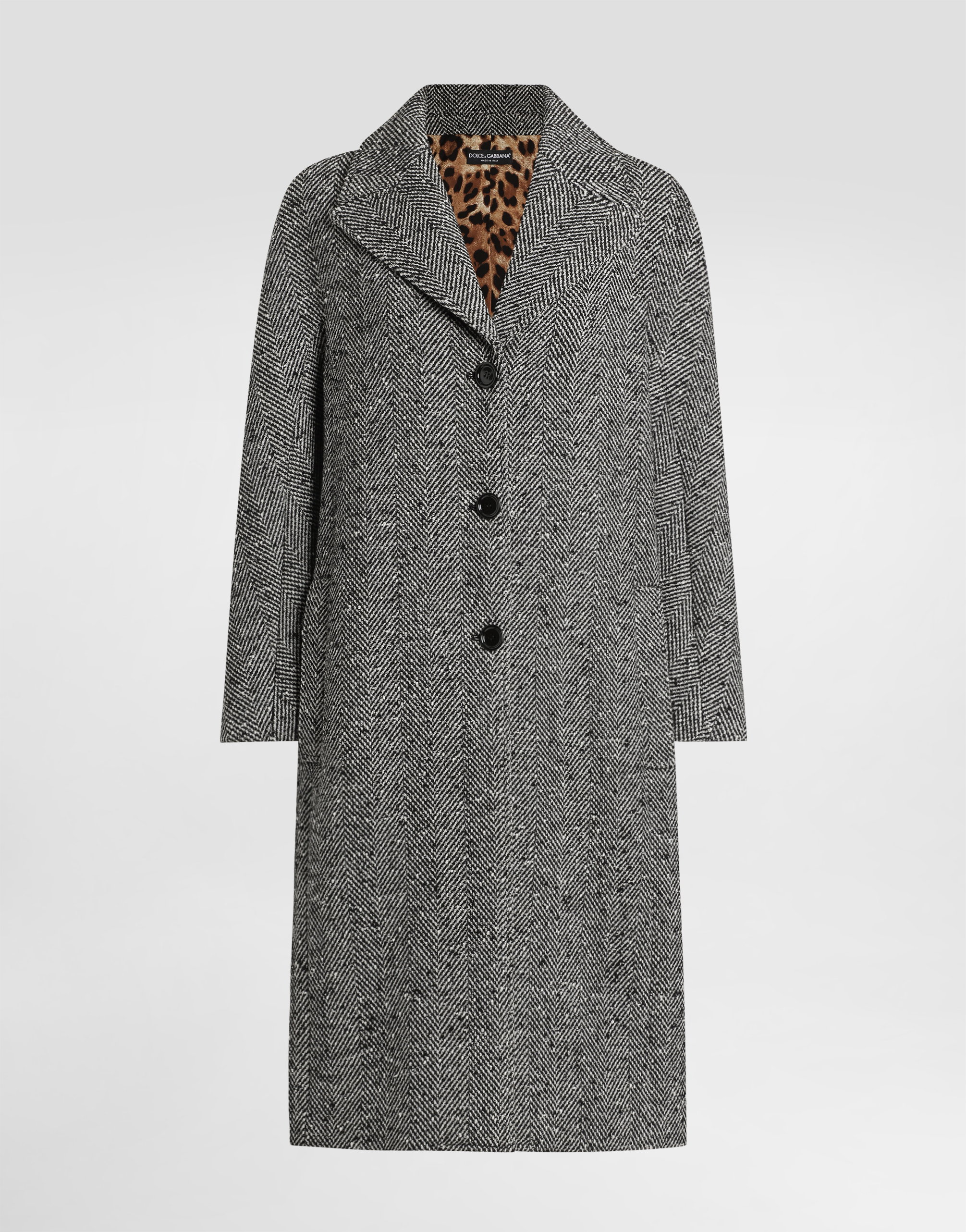 Dolce & Gabbana Cappotto Lungo In Chevron In Gray