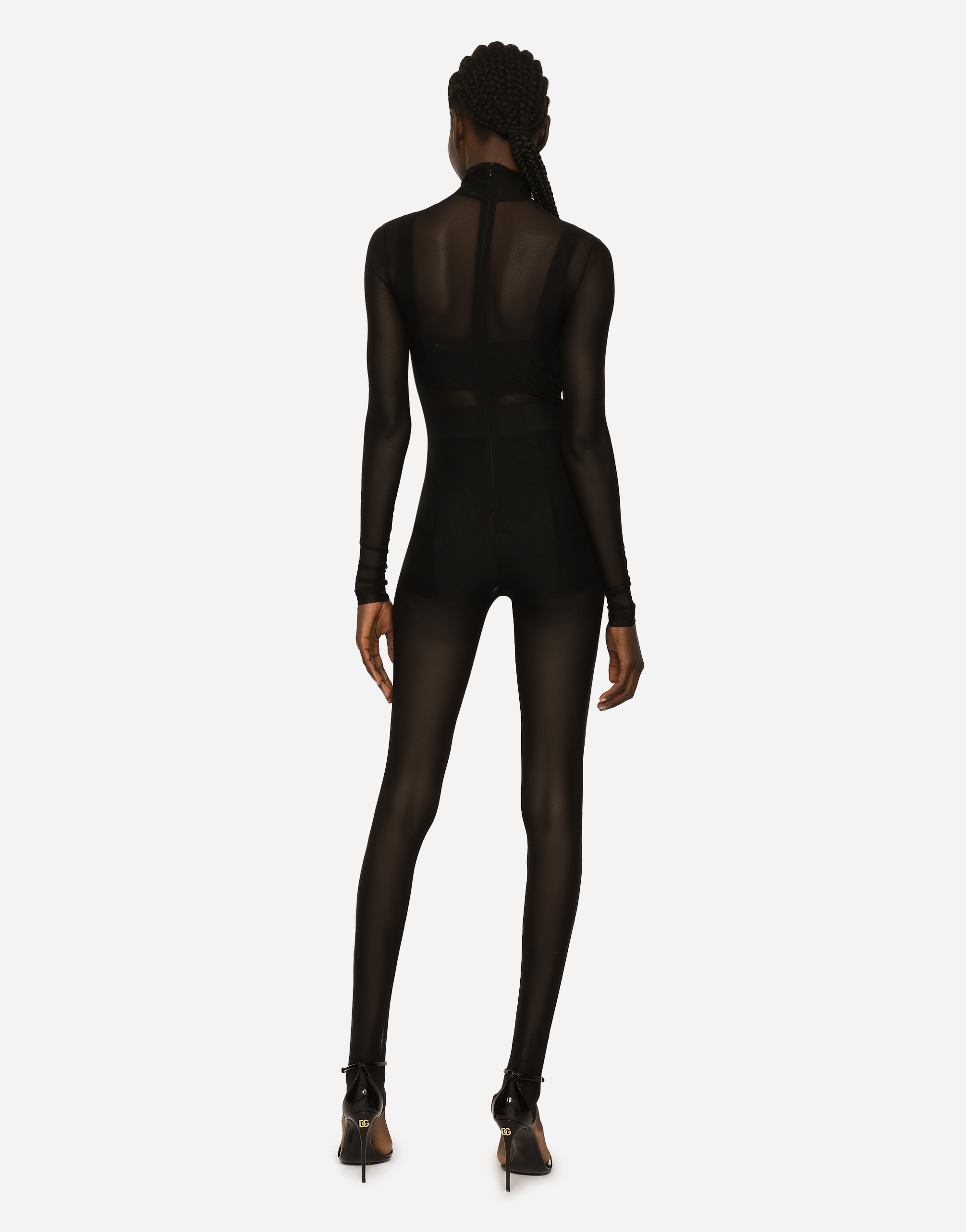 Dolce & Gabbana Roll-neck Tulle Jumpsuit In Black