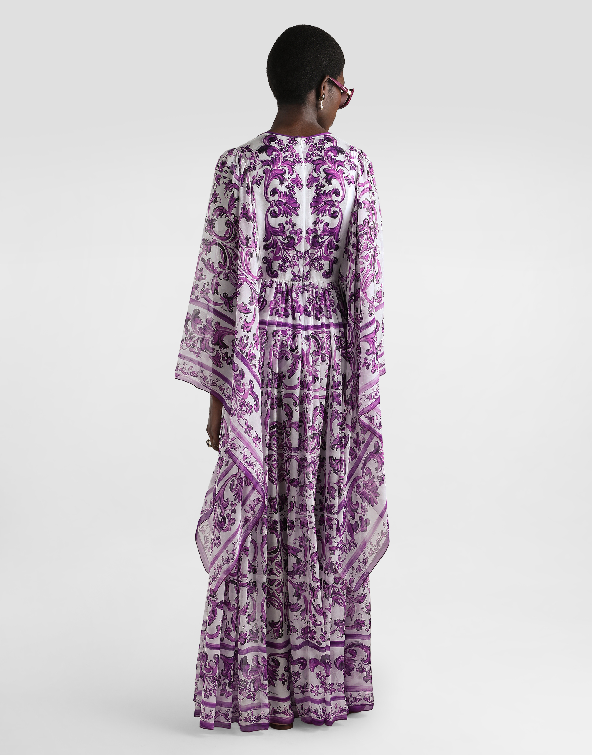 Dolce & Gabbana Silk Majolica Print Kaftan Dress In Multi