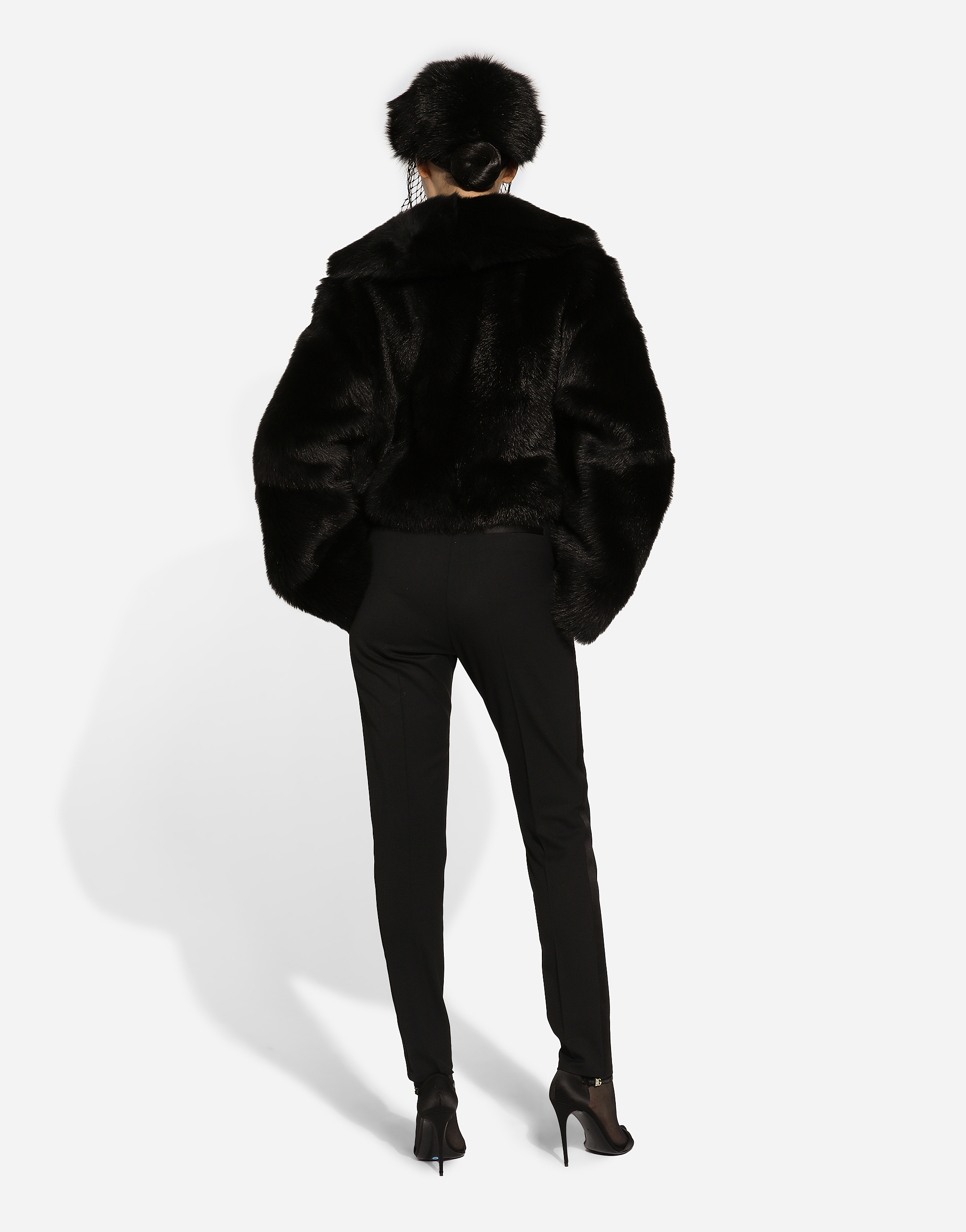Dolce & Gabbana Belted Faux-fur Jacket In Black