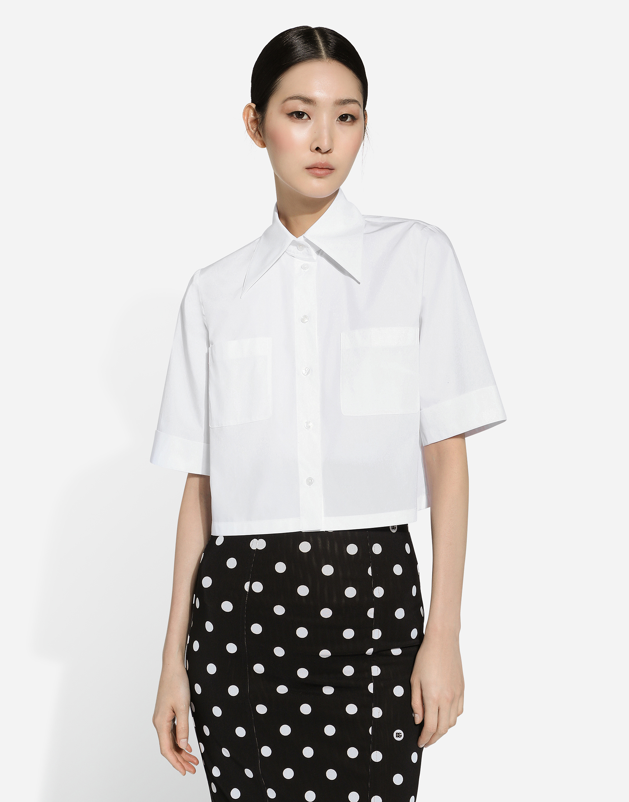 Dolce & Gabbana Cropped Cotton Shirt In ホワイト