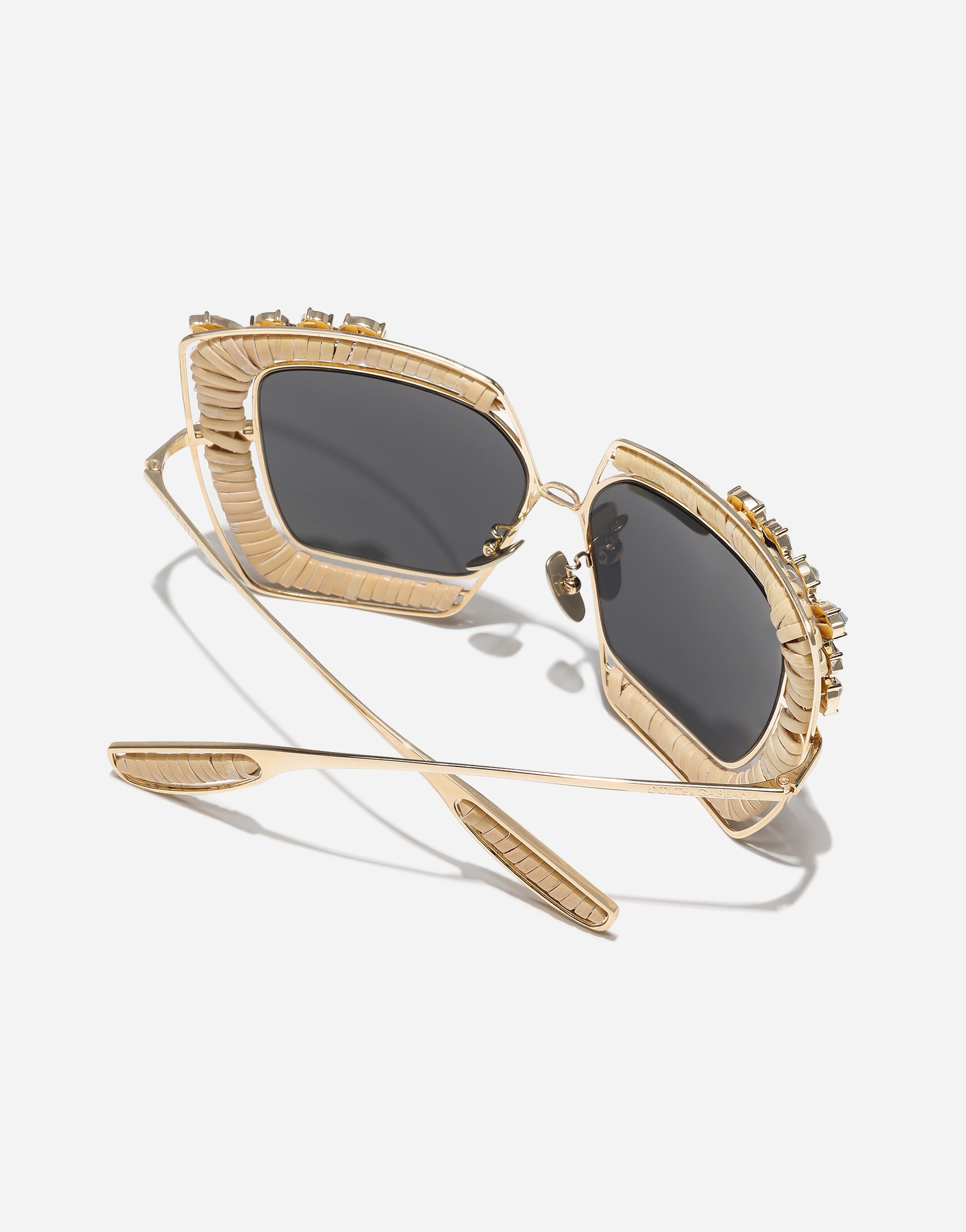 Dolce & Gabbana Rafia Fiori Embellished Sunglasses In Gold