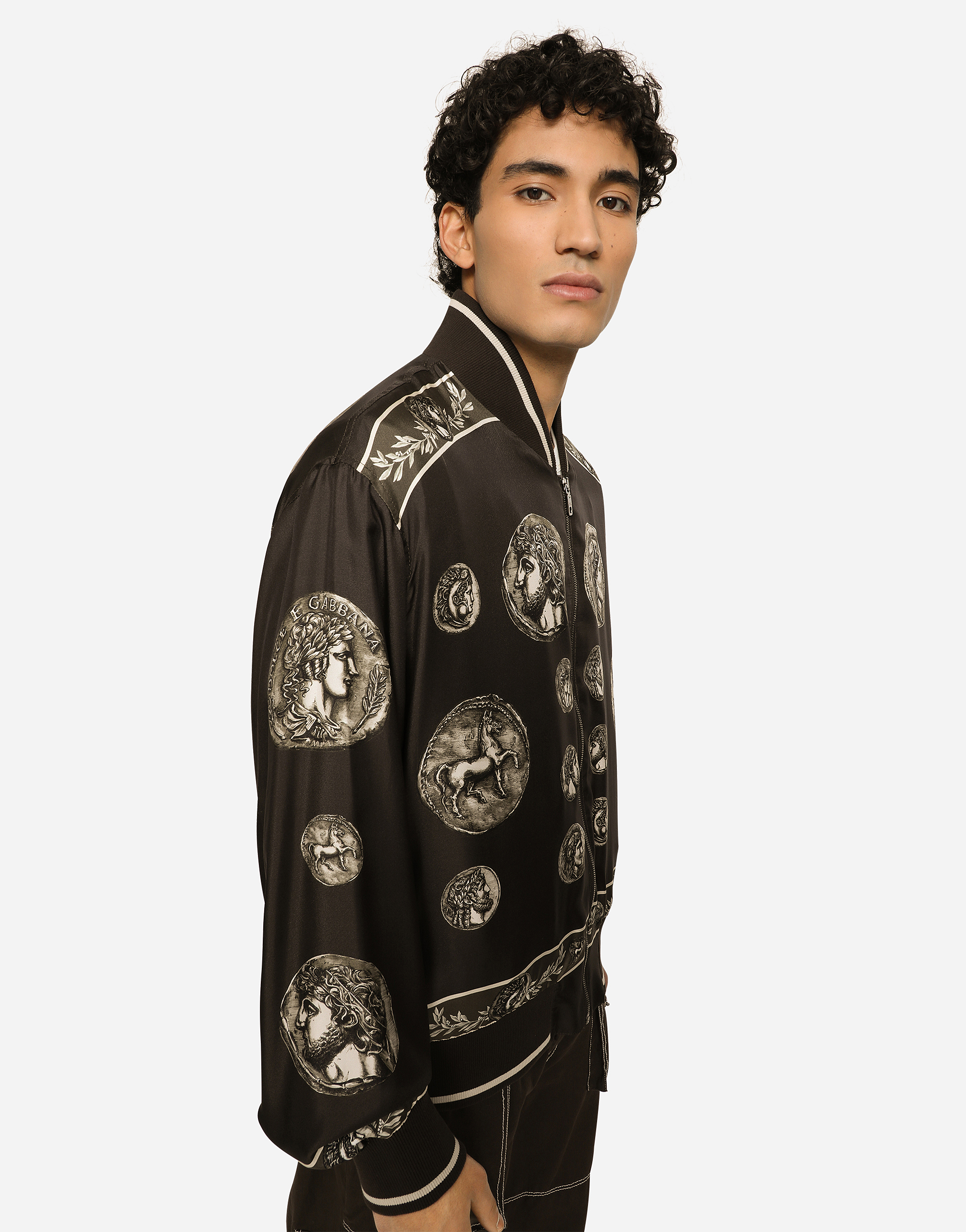 DOLCE & GABBANA COIN PRINT SILK TWILL JACKET