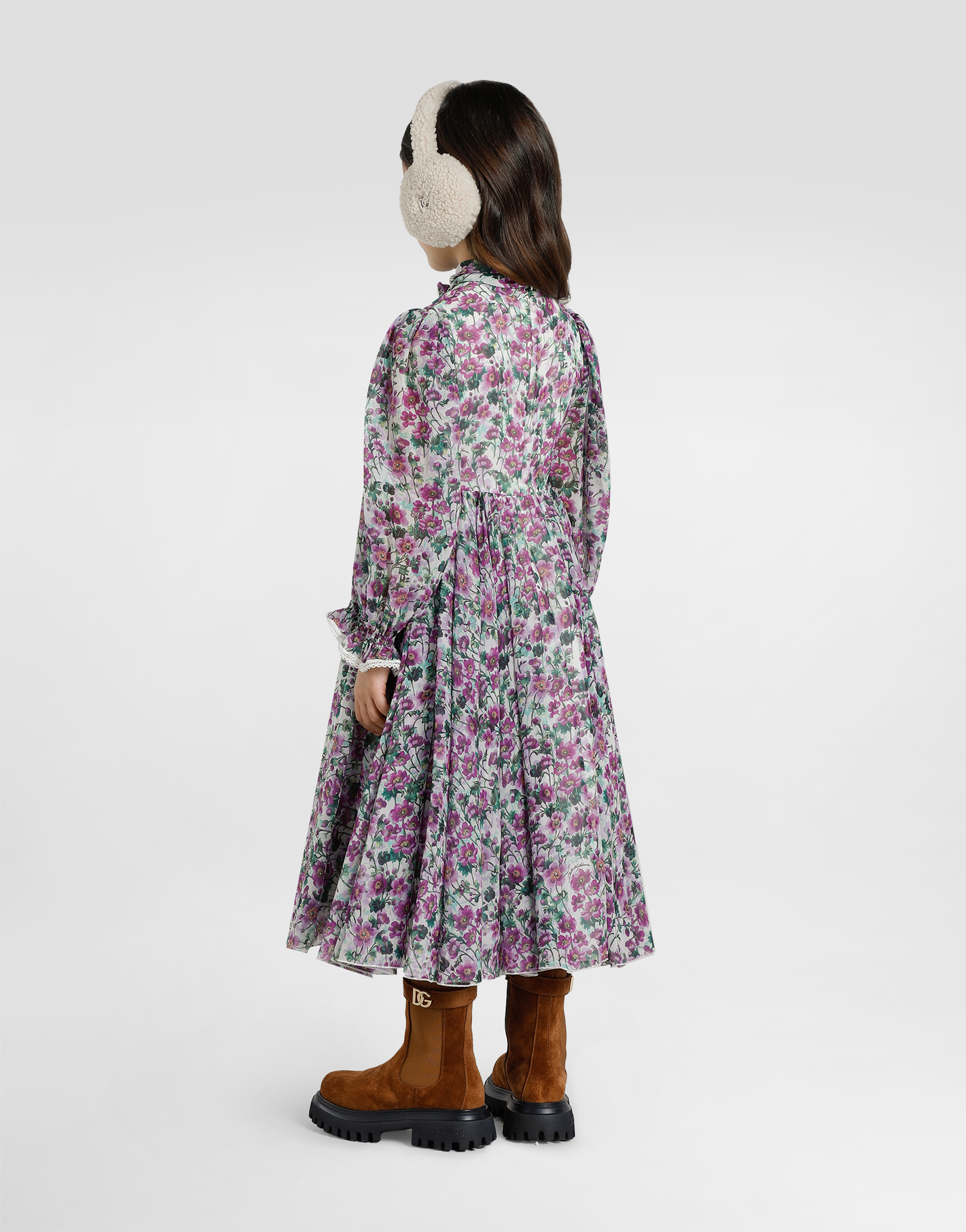 Dolce & Gabbana Violet-print Crêpe Dress In Multi