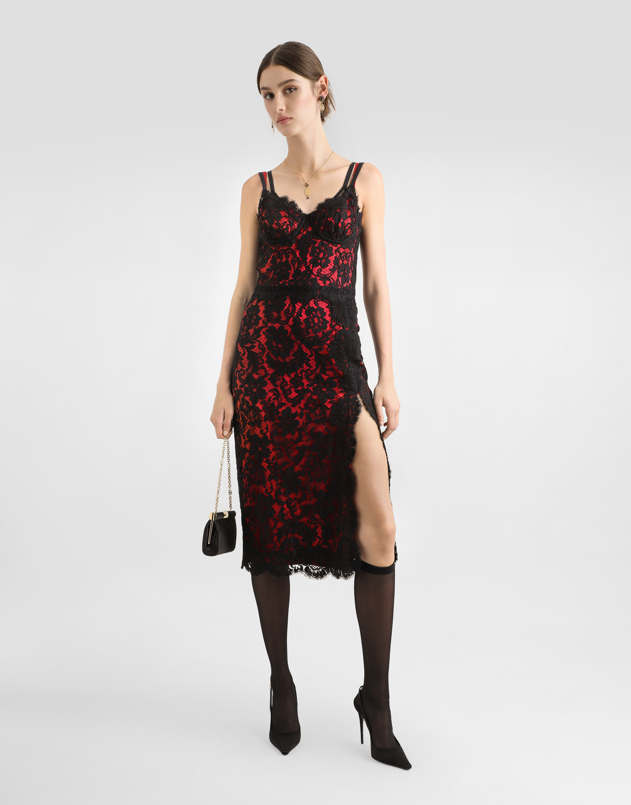 Dolce & Gabbana Lace Midi Slip Dress In Black