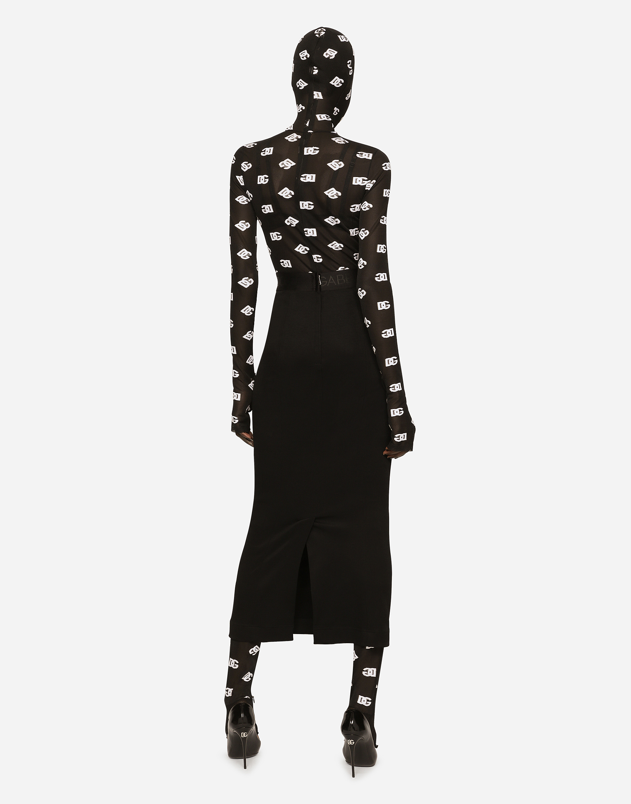 Dolce & Gabbana Marquisette Jumpsuit With Hood And Logo Print In Multicolor