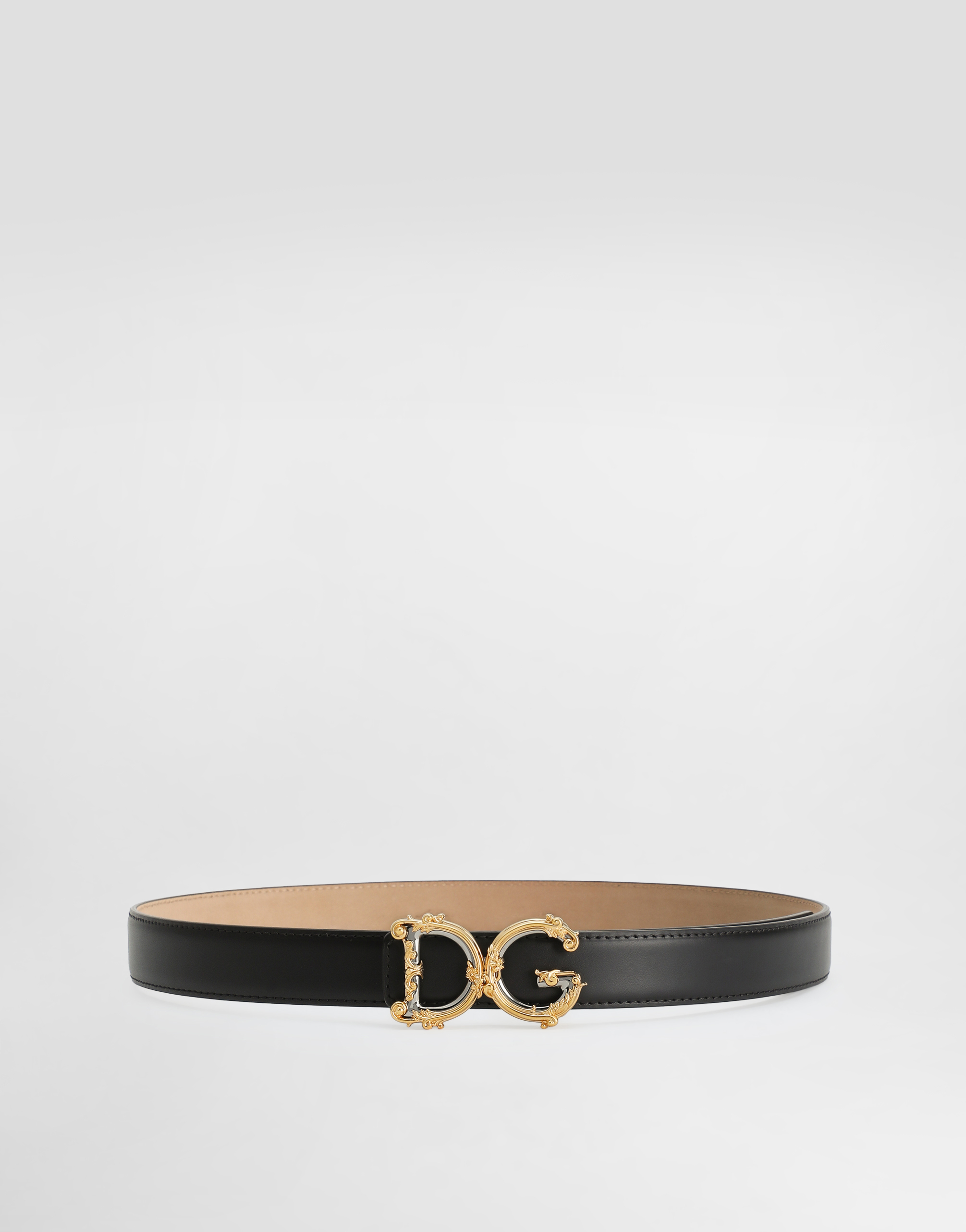 Dolce & Gabbana Calfskin Belt With Logo In Black