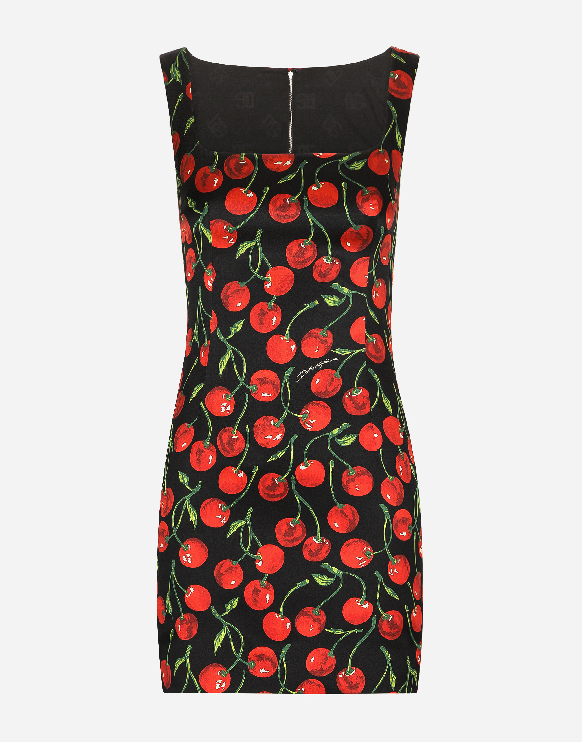 Shop Dolce & Gabbana Short Cherry-print Satin Dress In Multicolor