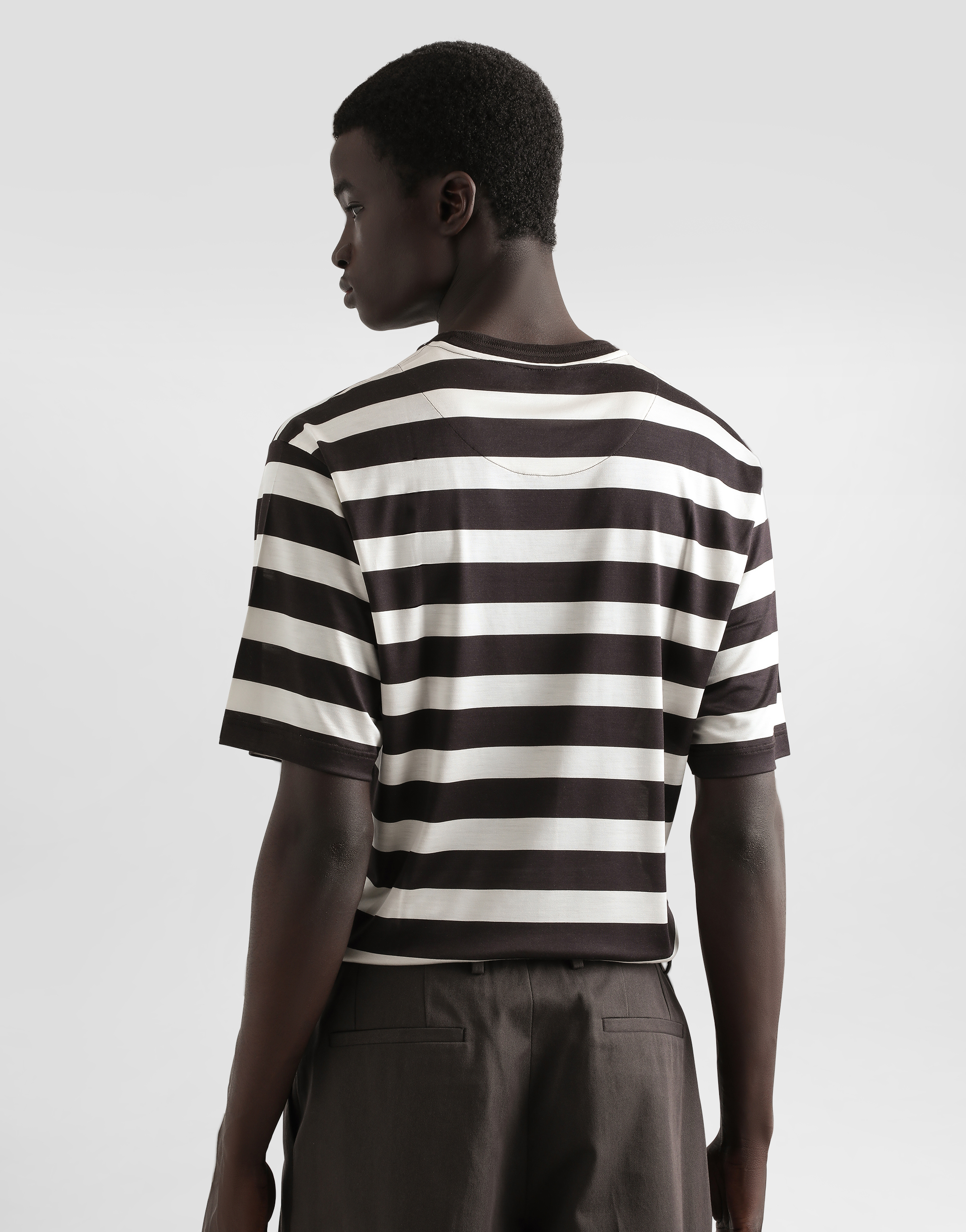 Dolce & Gabbana Short-sleeved Silk Jersey T-shirt With Striped Print In Multicolor