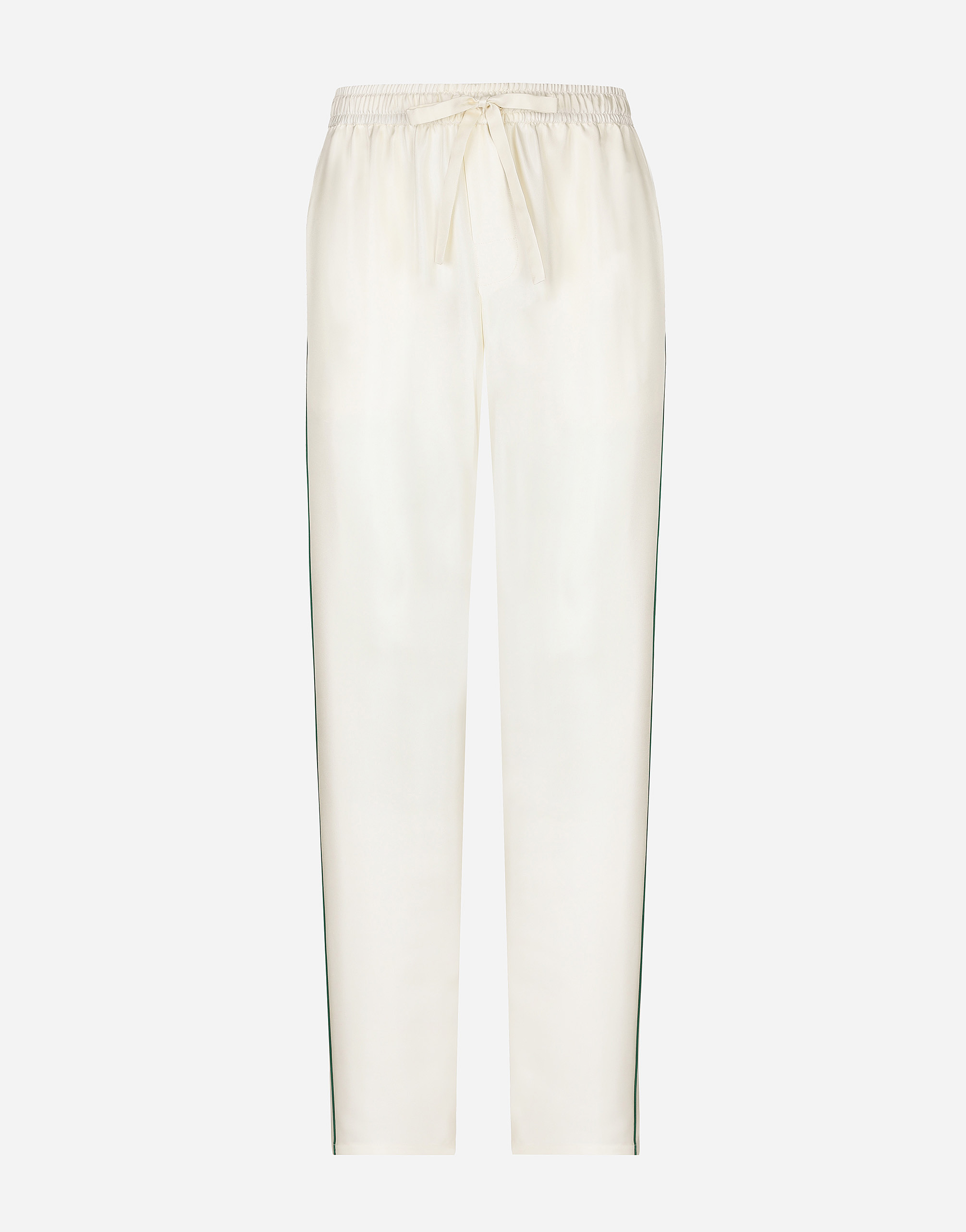 Dolce & Gabbana Silk Jogging Pants With Dg Embroidery - Man Pants And Shorts White