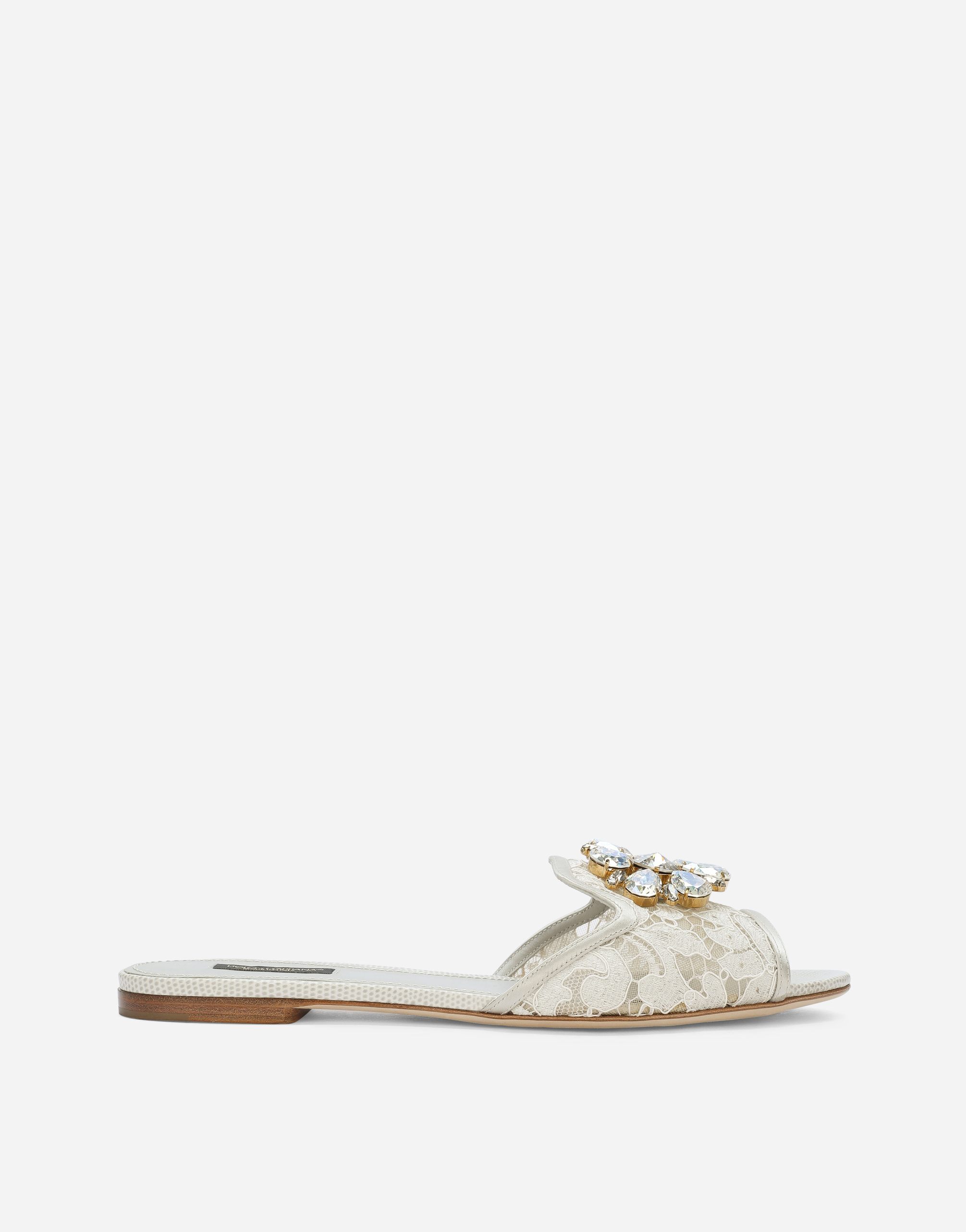 Dolce & Gabbana Lace Sliders With Crystals In Grey