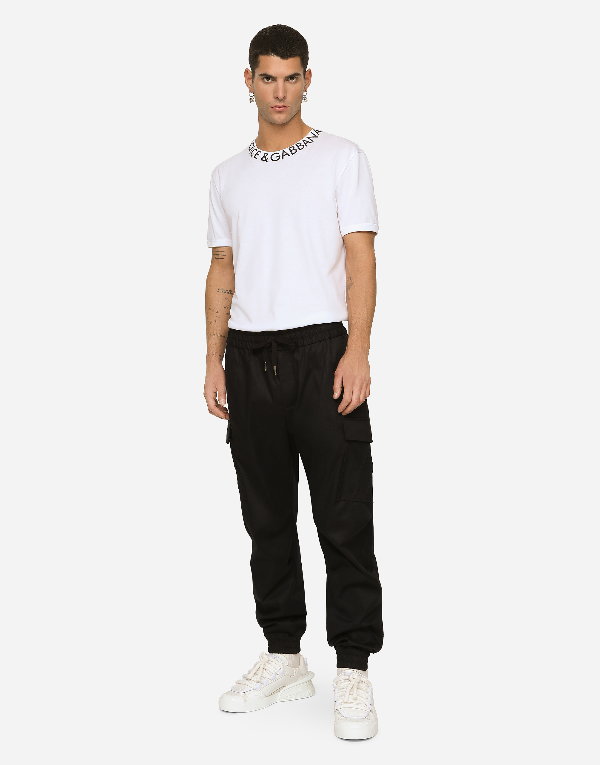 Shop Dolce & Gabbana Cotton Cargo Pants With Branded Tag In Blue