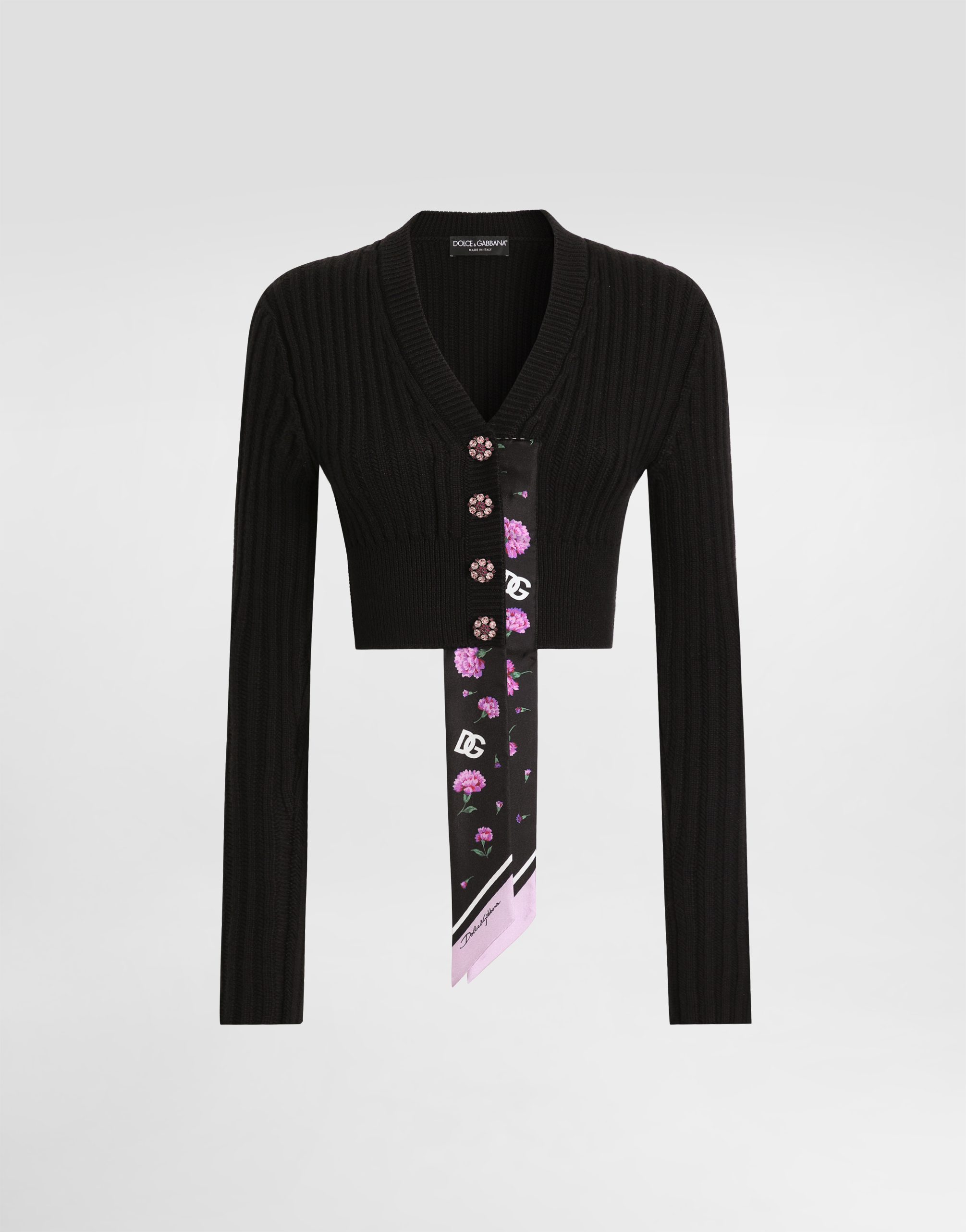 Wool cardigan with offset rib in Black for Women | Dolce&Gabbana®