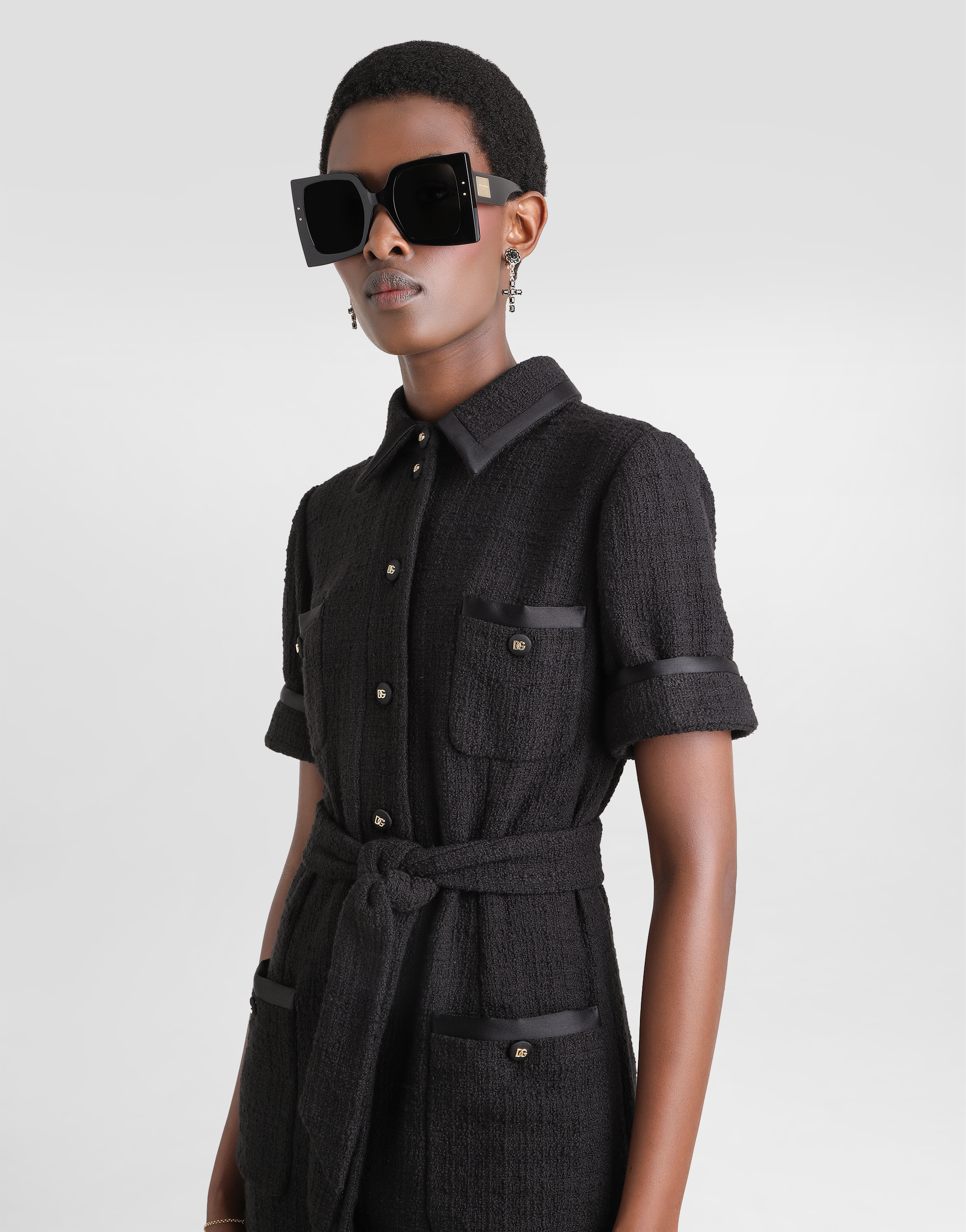 Dolce & Gabbana Calf-length Raschel Tweed Dress In Black
