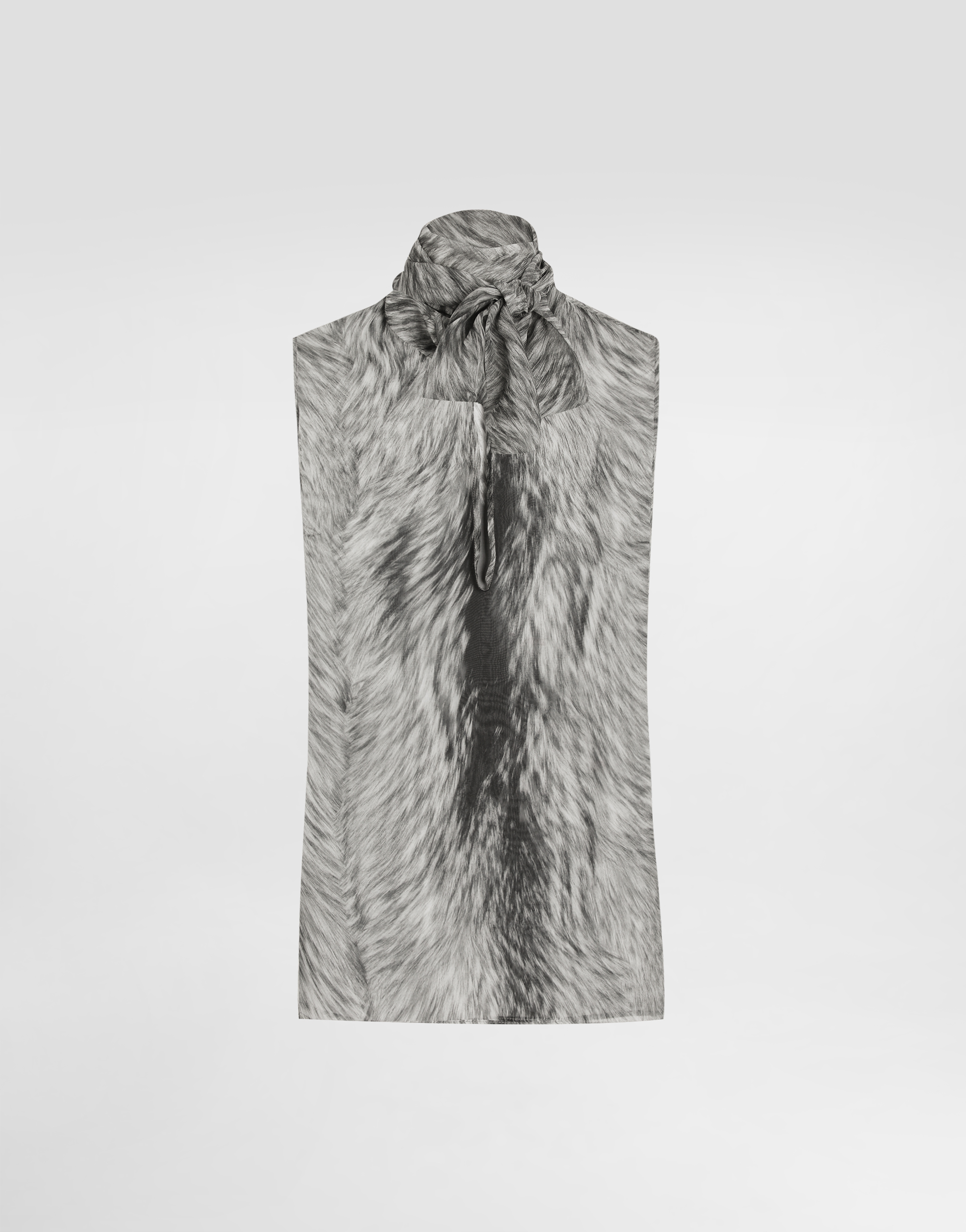 Dolce & Gabbana Shirt With Bow In Chiffon Print Fur In Grey