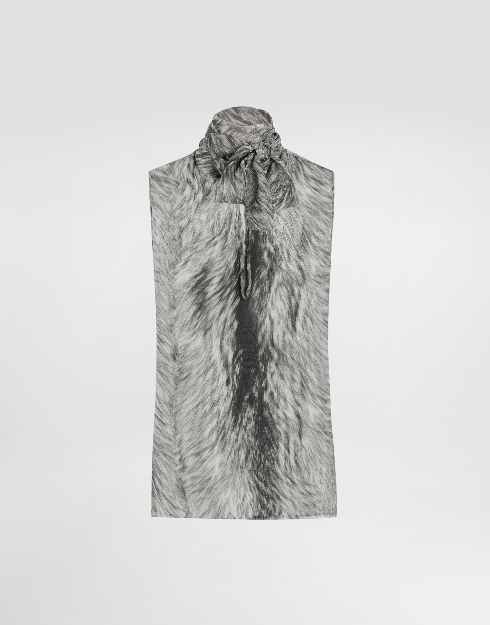 Dolce & Gabbana Shirt With Bow In Chiffon Print Fur In Grey
