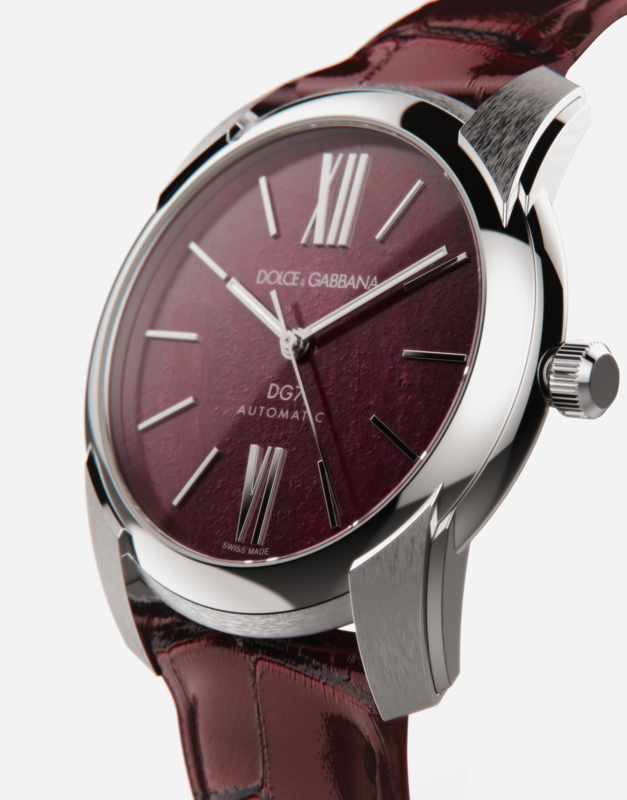 Shop Dolce & Gabbana Dg7 Watch In Steel With Ruby In Burgundy