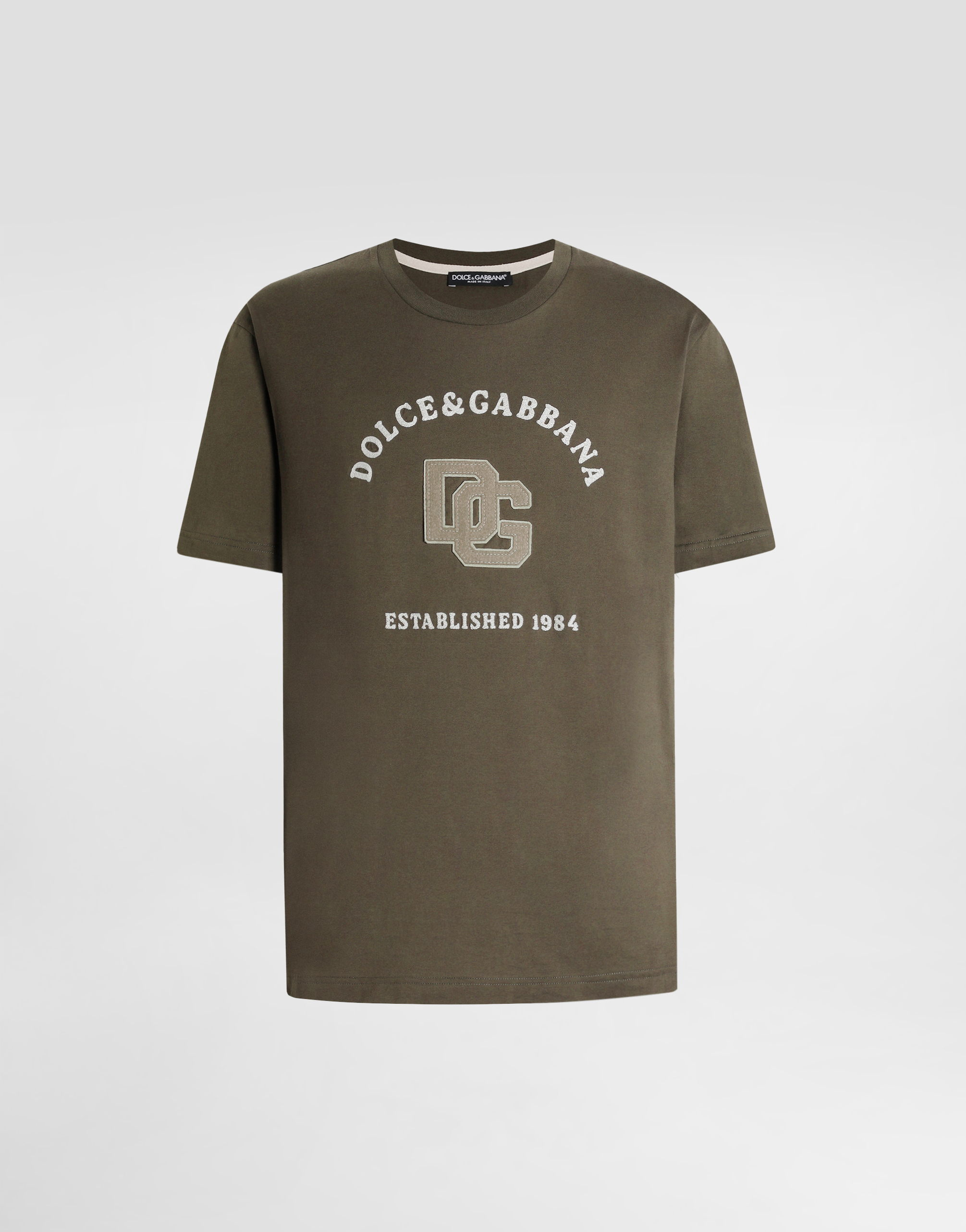 Cotton t-shirt with print and embroidery in Grey for Men