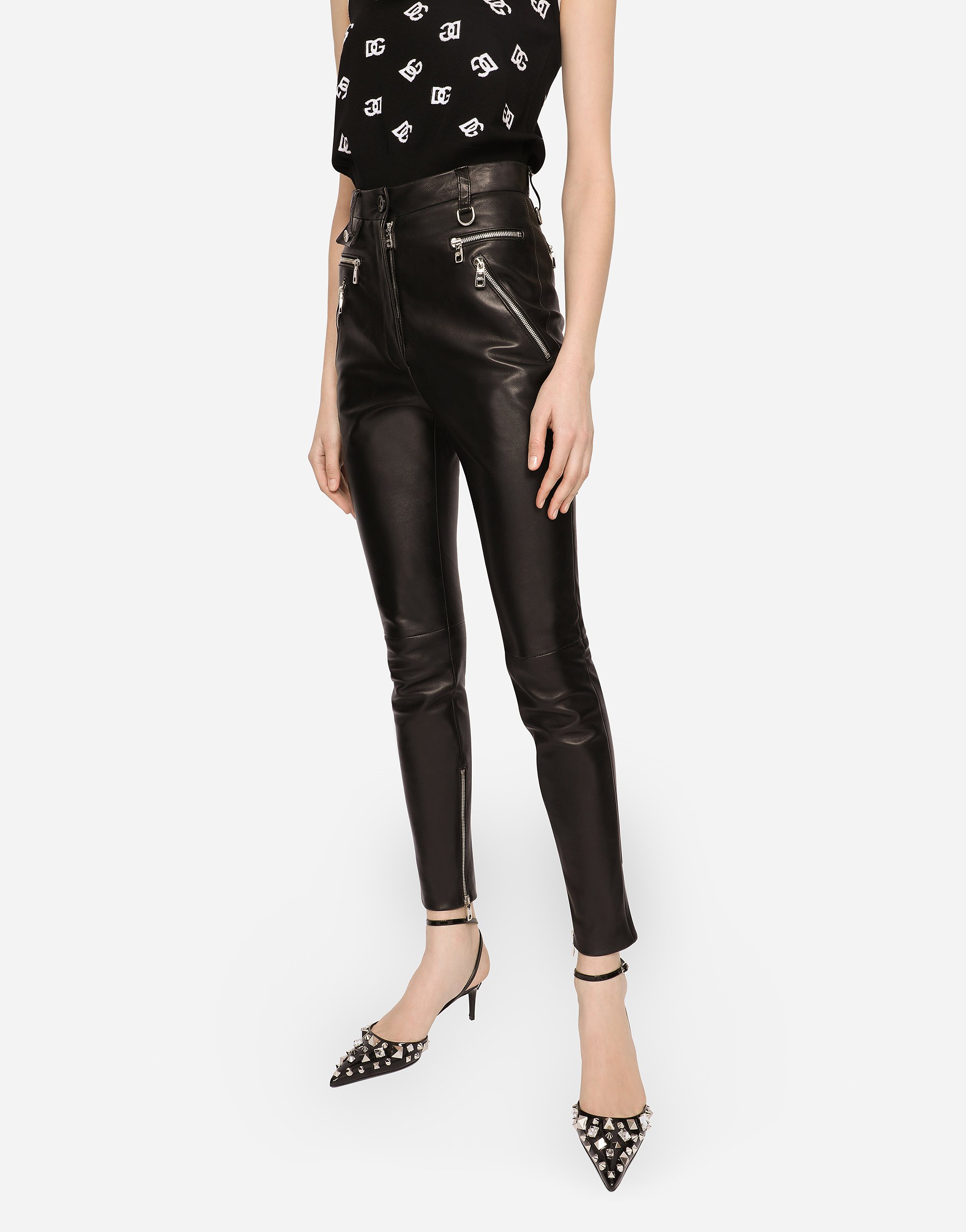 Shop Dolce & Gabbana Faux Leather Jeans With Zipper In Black