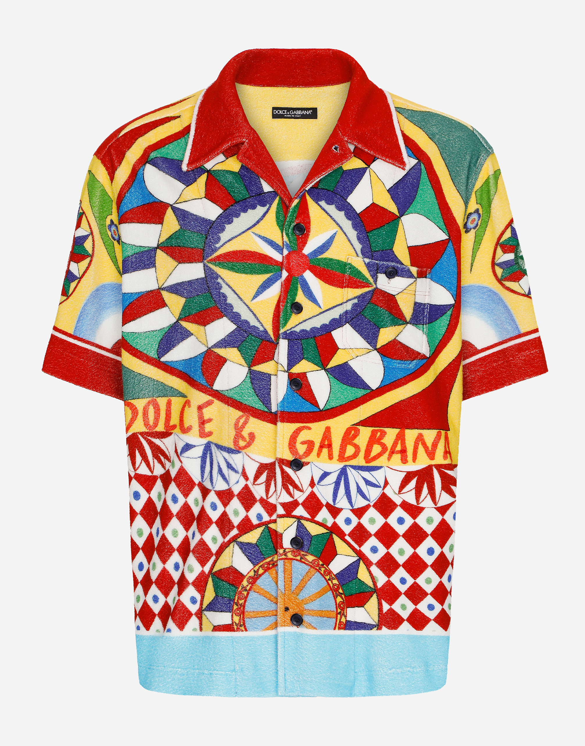 DOLCE & GABBANA TERRY JERSEY HAWAIIAN SHIRT WITH CARRETTO PRINT