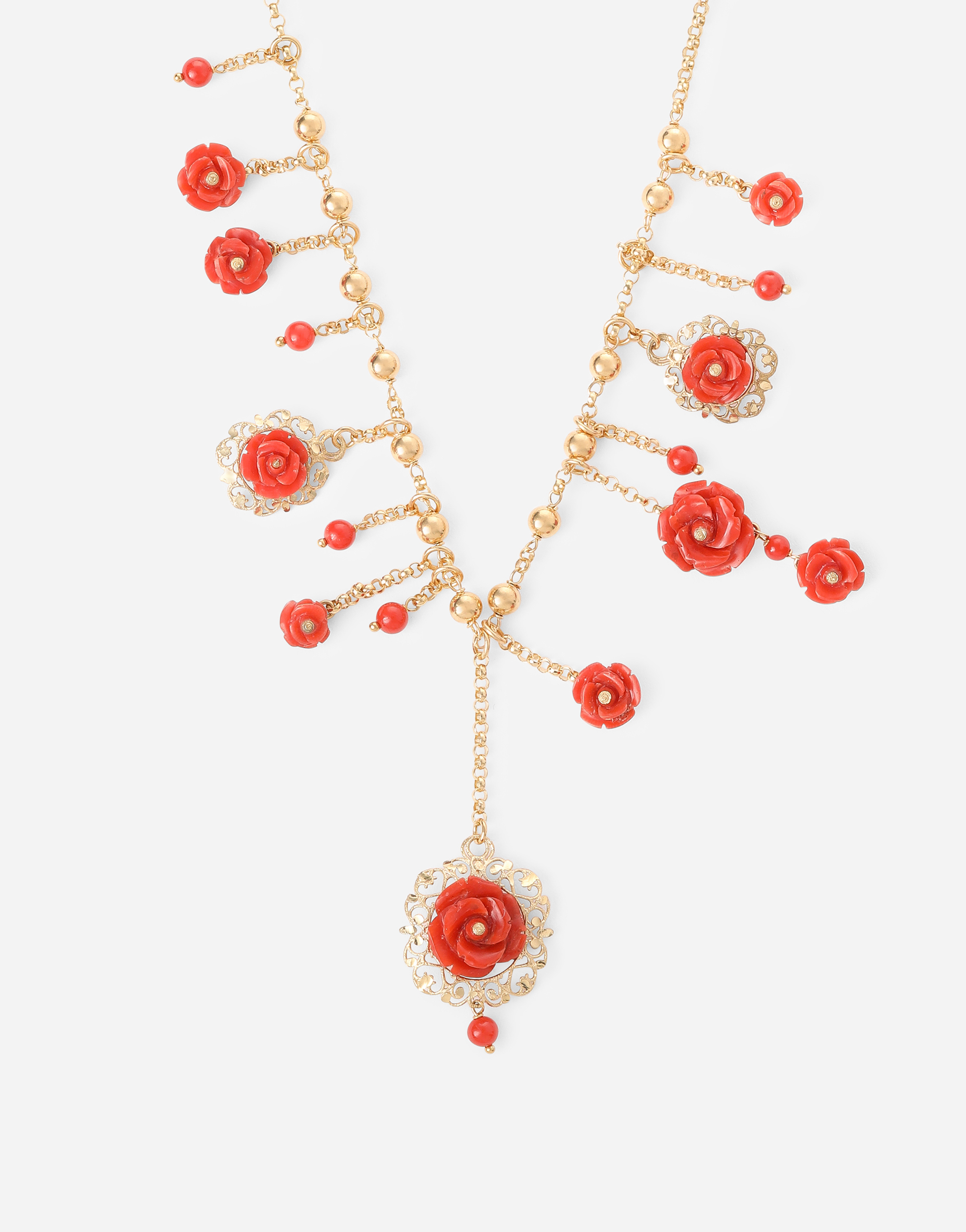 Shop Dolce & Gabbana Coral Necklace In Yellow 18kt Gold With Coral Rose