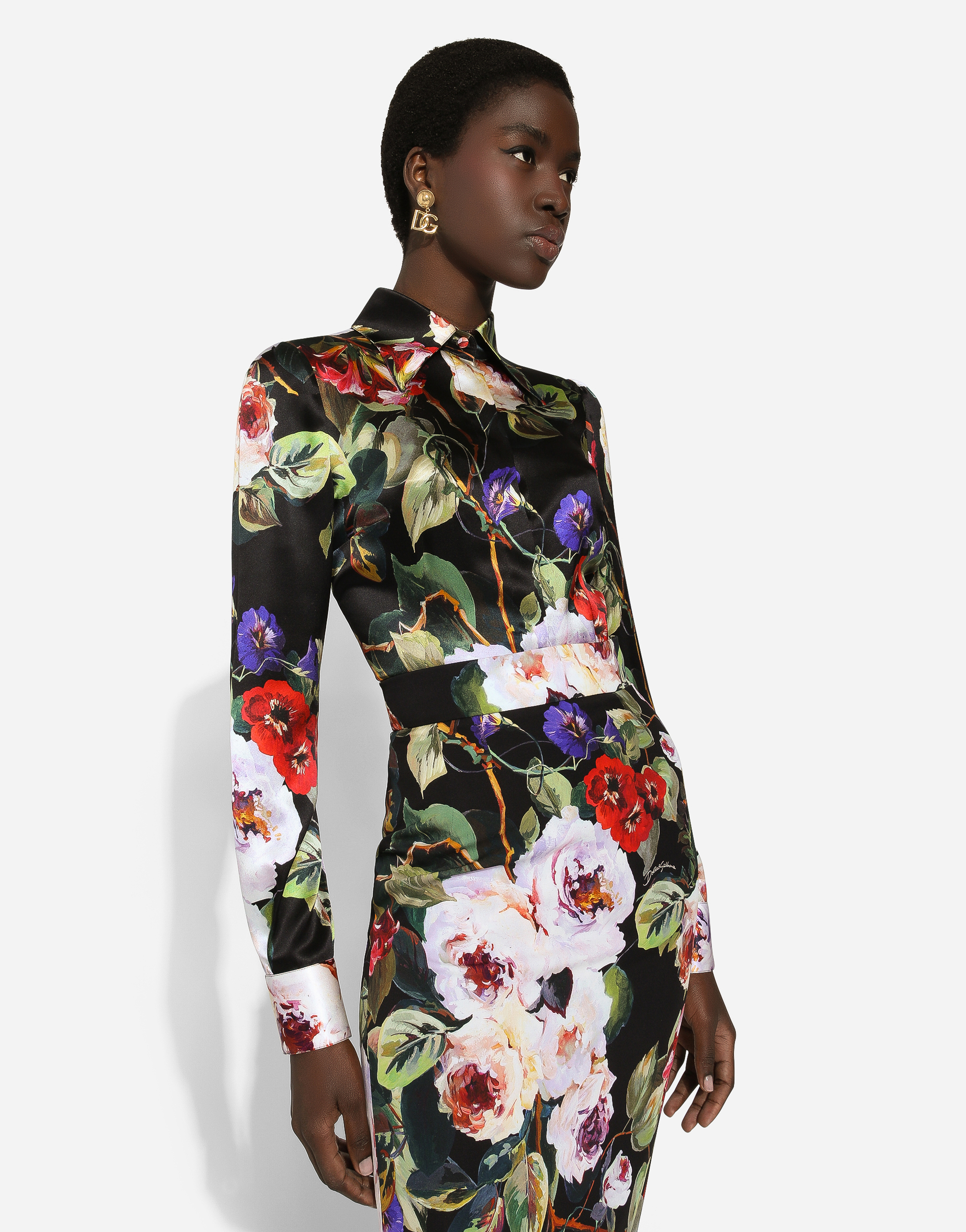 Shop Dolce & Gabbana Satin Shirt With Rose Garden Print