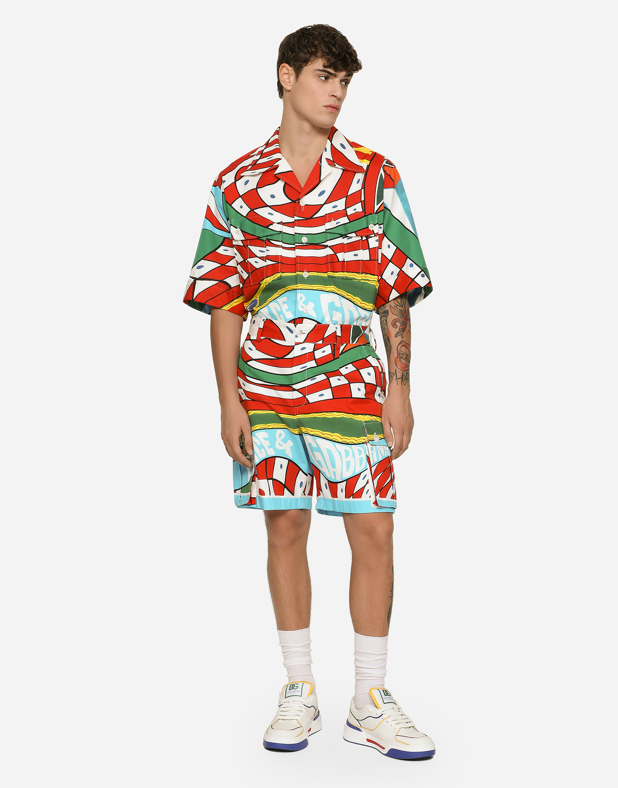 DOLCE & GABBANA CARRETTO-PRINT STRETCH DRILL CARGO SHORTS