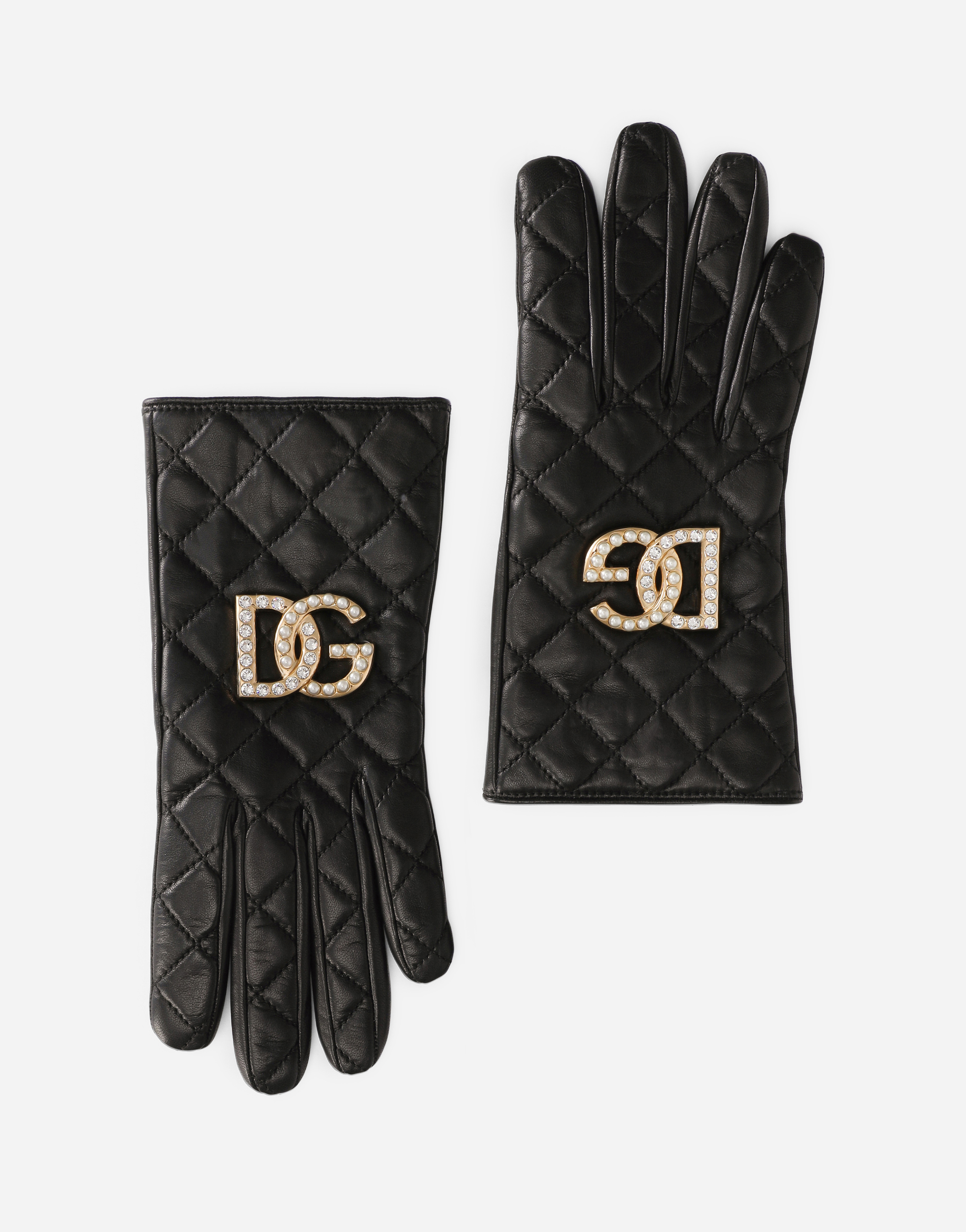 Dolce & Gabbana Quilted Nappa Leather Gloves With Dg Logo - Woman Hats And Gloves Multicolor 6/2