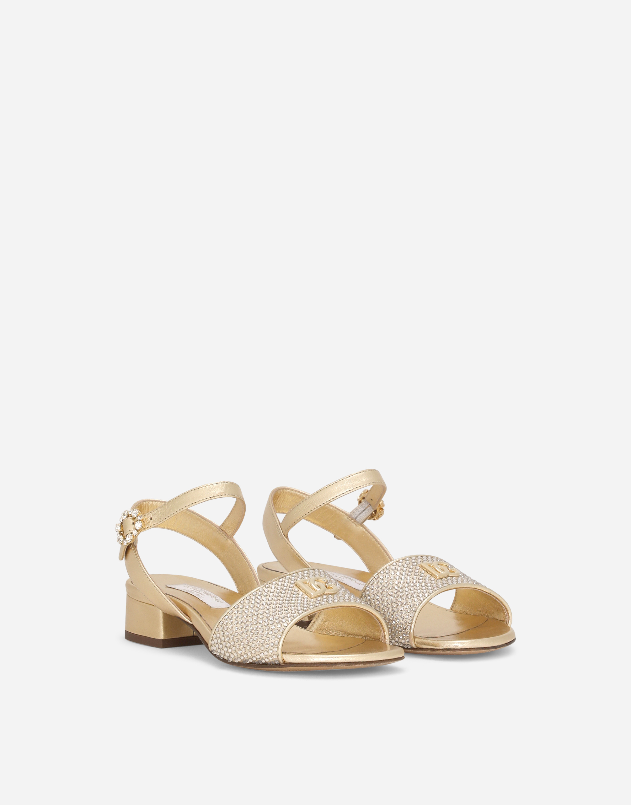 DOLCE & GABBANA FOILED NAPPA LEATHER SANDALS WITH FUSIBLE-RHINESTONES