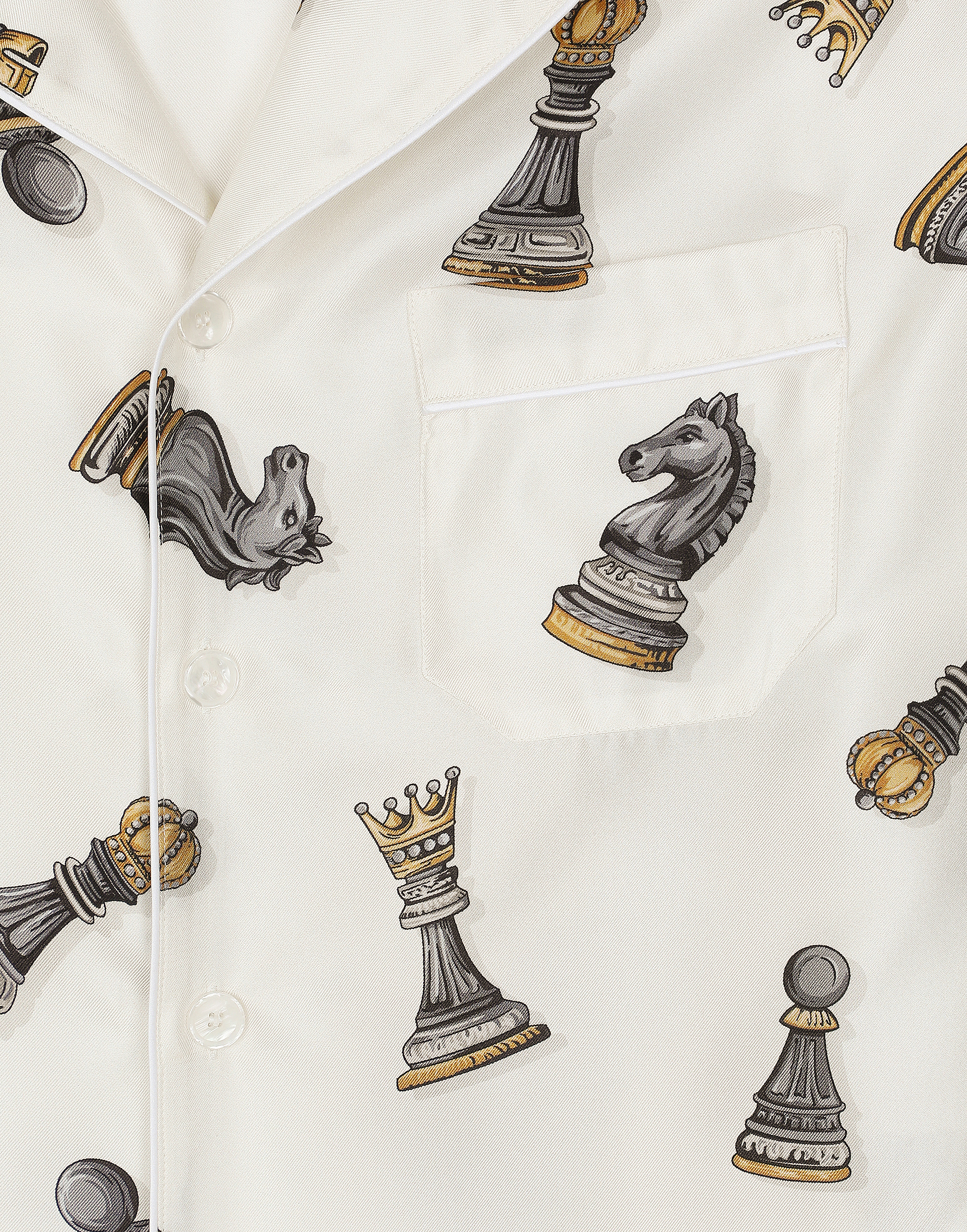Silk twill shirt with chess-piece print