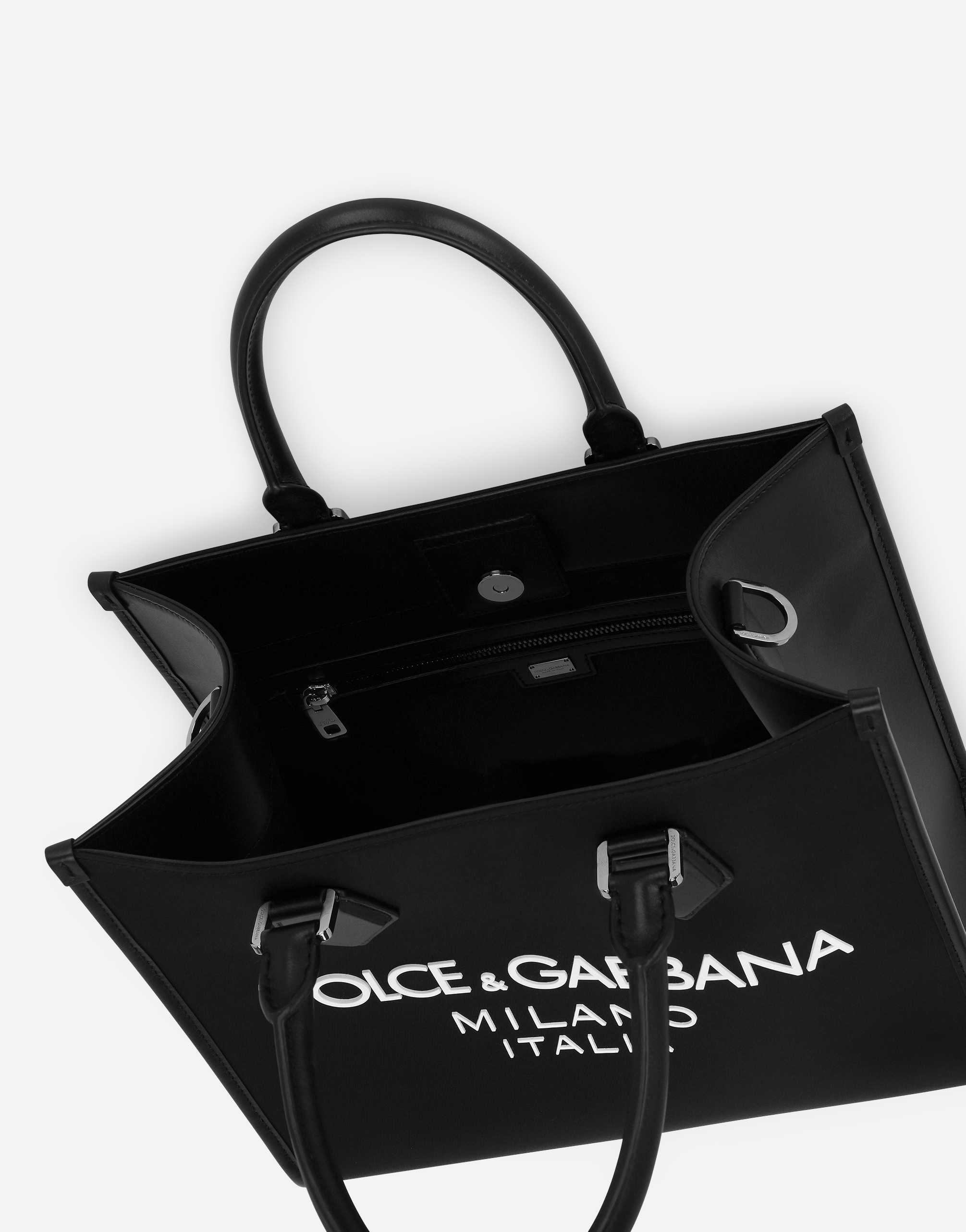 DOLCE & GABBANA SMALL NYLON SHOPPER WITH RUBBERIZED LOGO