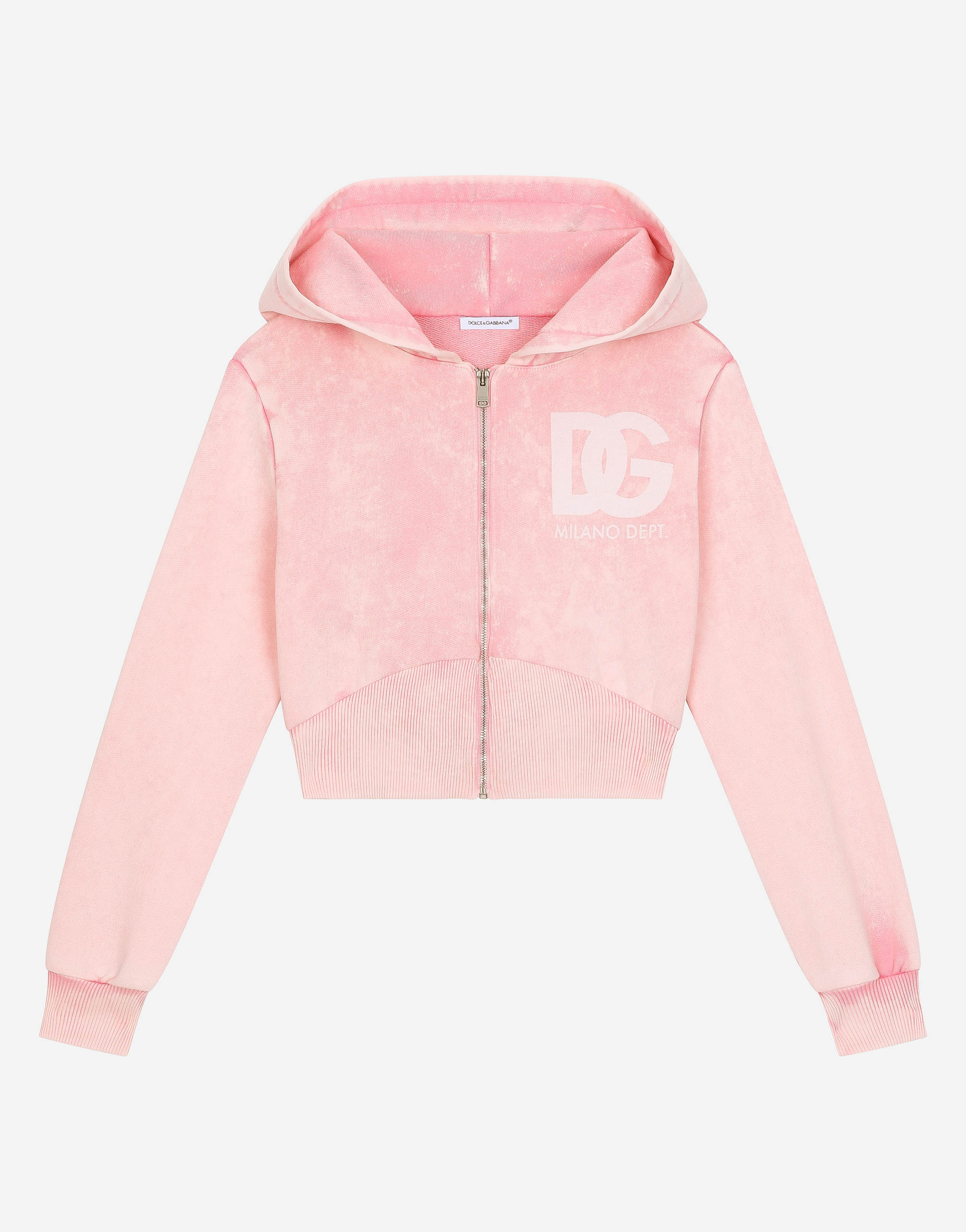 Zip-up hoodie with DG logo in Rosa for Women | Dolce&Gabbana® US
