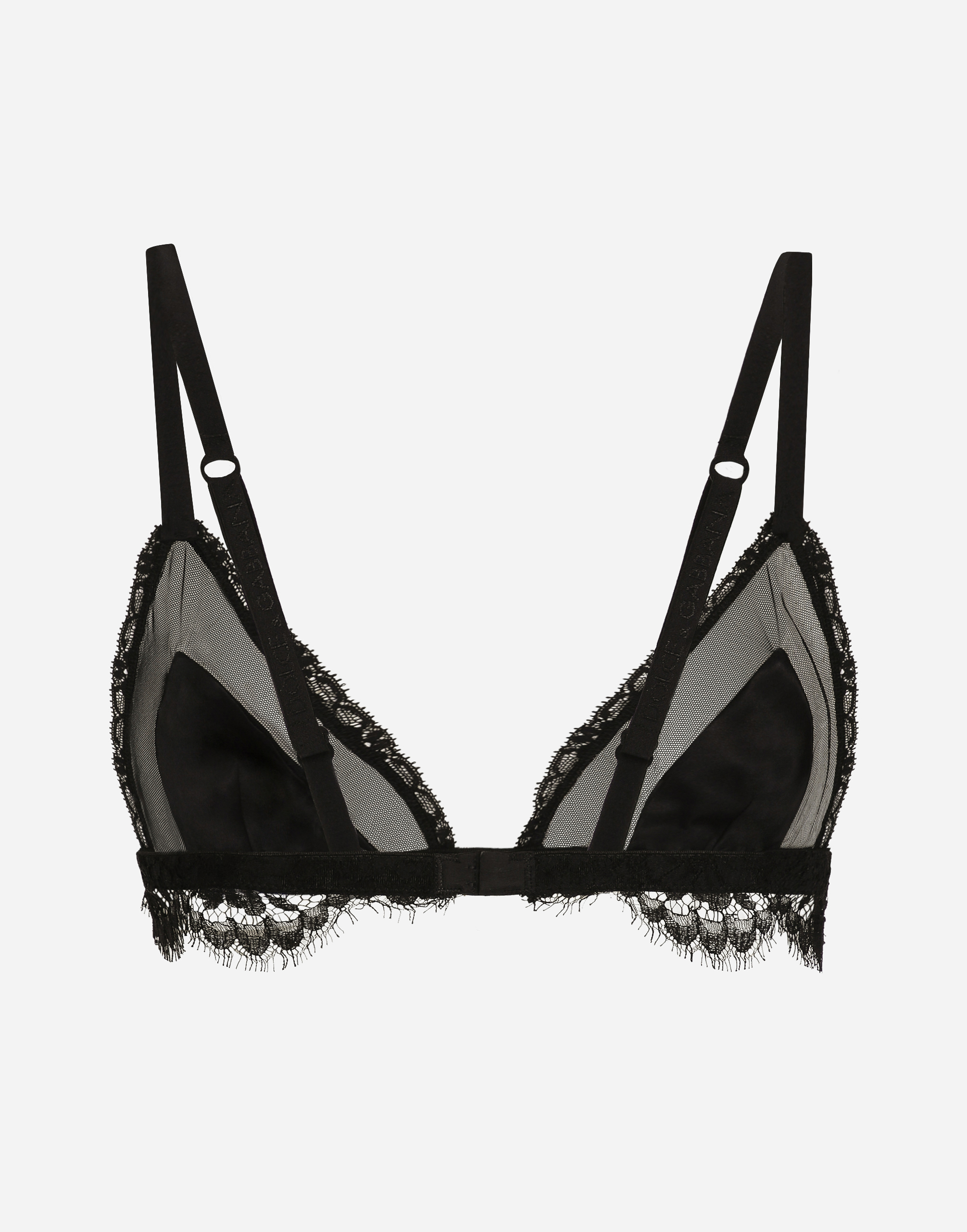 DOLCE & GABBANA SATIN, LACE AND TULLE SOFT-CUP TRIANGLE BRA