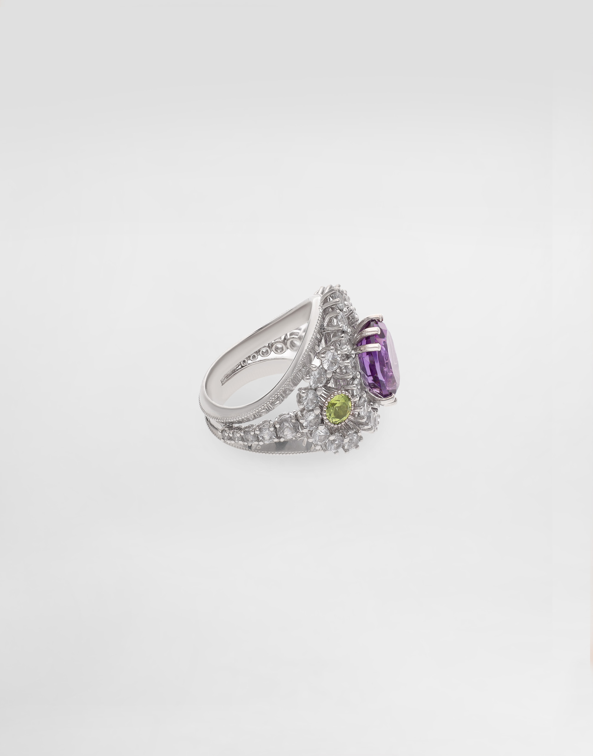 Dolce & Gabbana Eleganza Ring 18-carat White Gold, Amethyst, Peridots, And Sapphires In Metallic