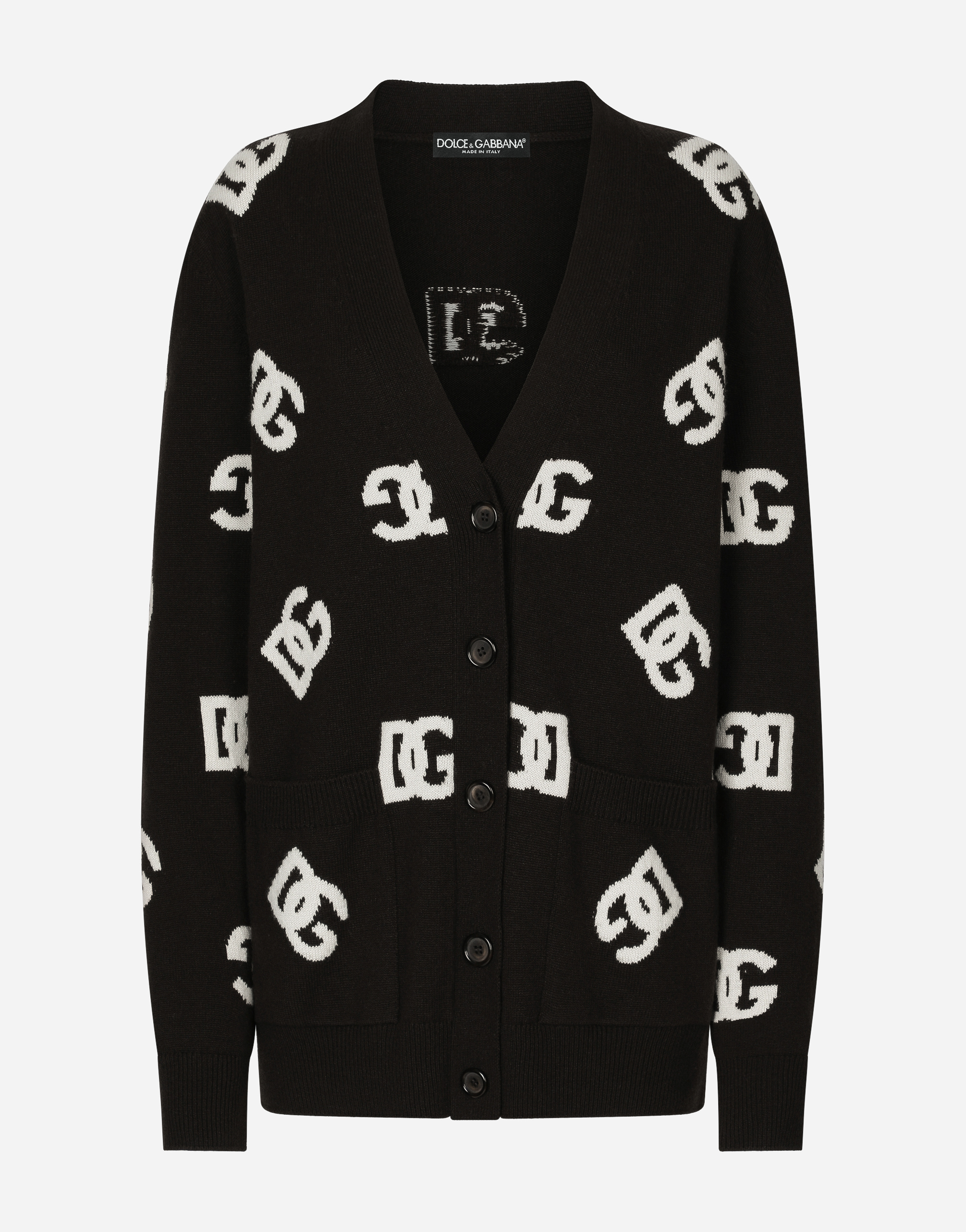 Dolce & Gabbana Wool Cardigan With Dg Inlay - Woman Sweaters And Cardigans Multi-colored Wool
