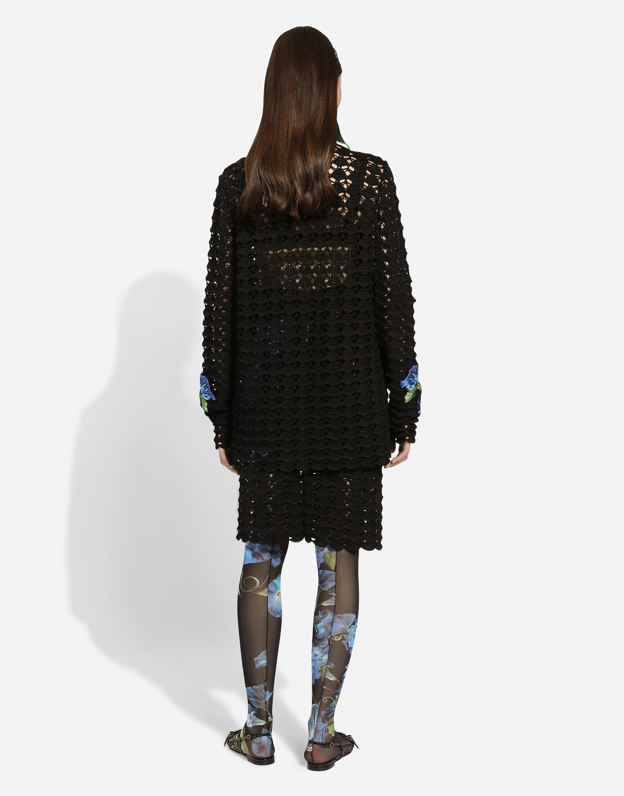 Shop Dolce & Gabbana Crochet Skirt With Bluebell Print In ブラック