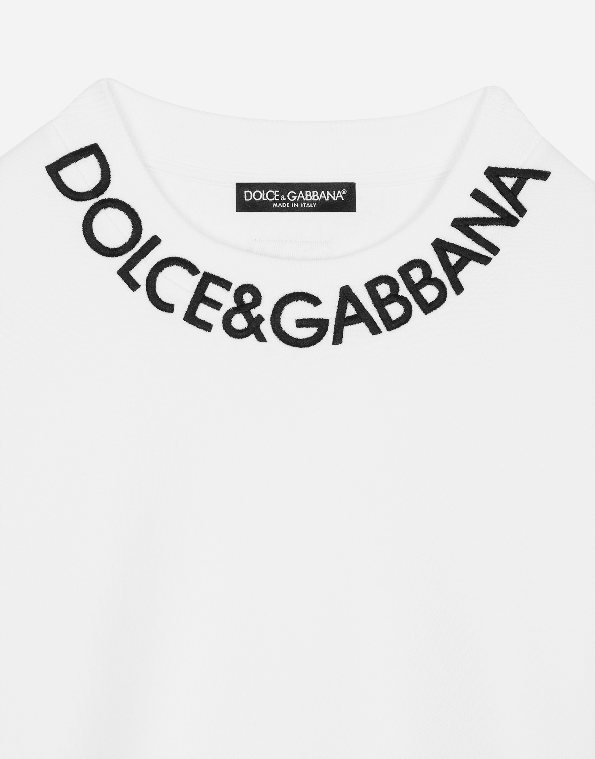 Dolce & Gabbana Cropped Jersey Sweatshirt With Logo Embroidery On Neck In White