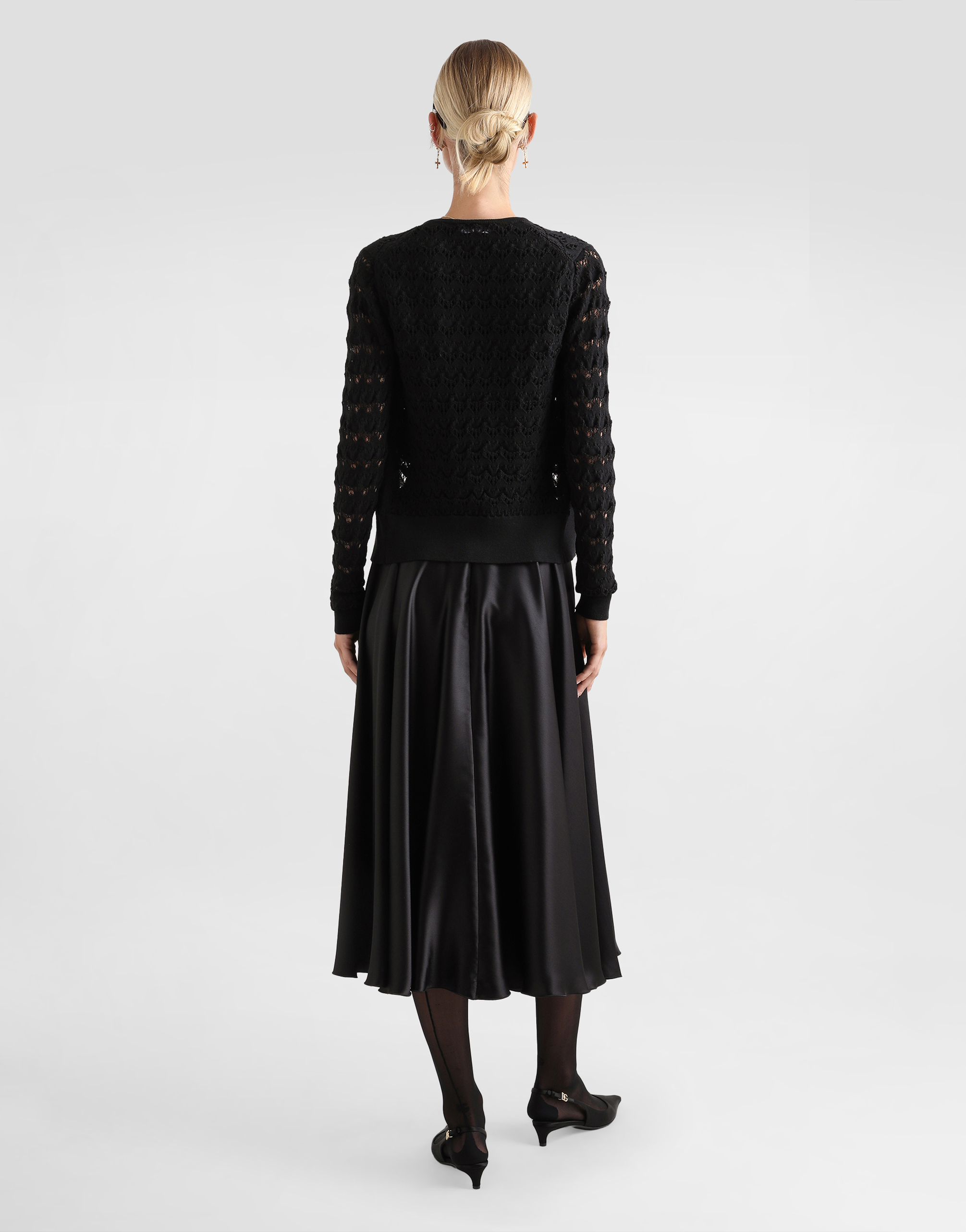 Dolce & Gabbana Silk Satin Calf-length Circle Skirt In Black